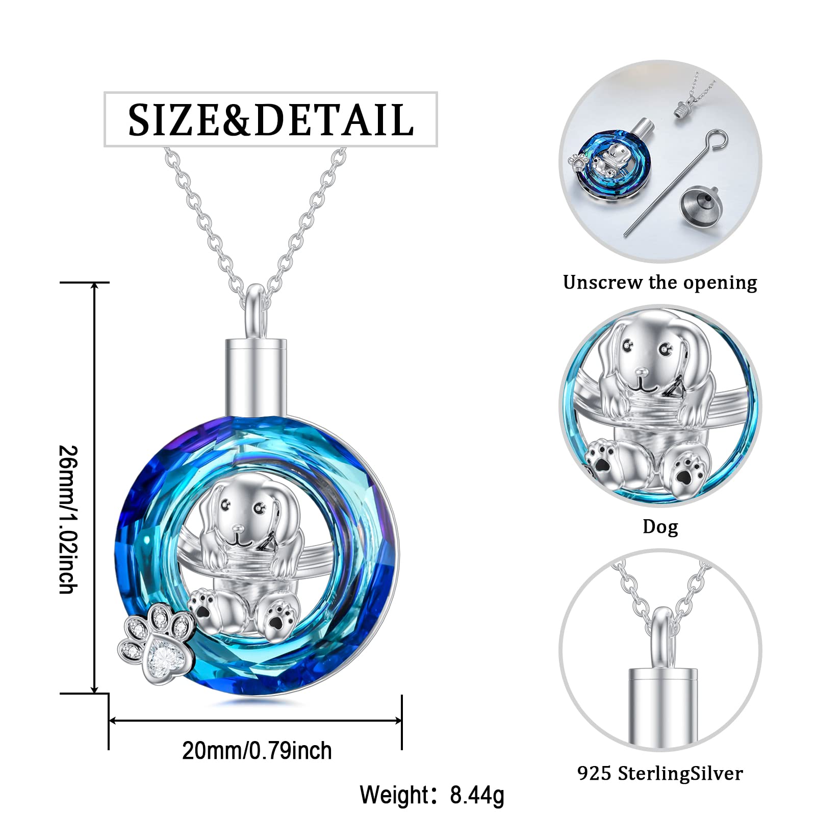 Dorunmo Cremation Jewelry for Ashes 925 Sterling Silver Dog Urn Necklace for Ashes Pet Cremation Keepsake Memorial Jewelry for Women Girls Friends