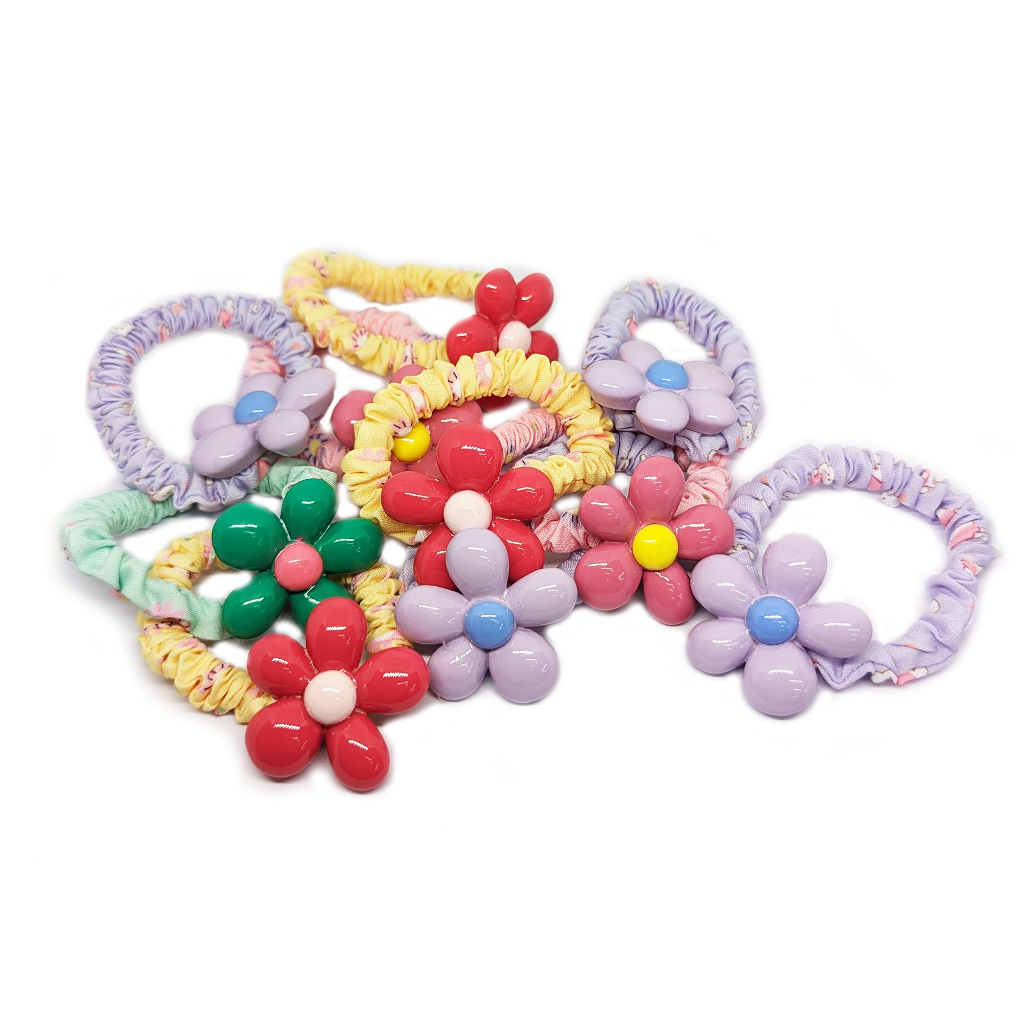 Multicolor Floral Stretchable Rubber Bands, Cute Hair Ties For Girls And Women (Pack Of 10) (HAO100)-image-35