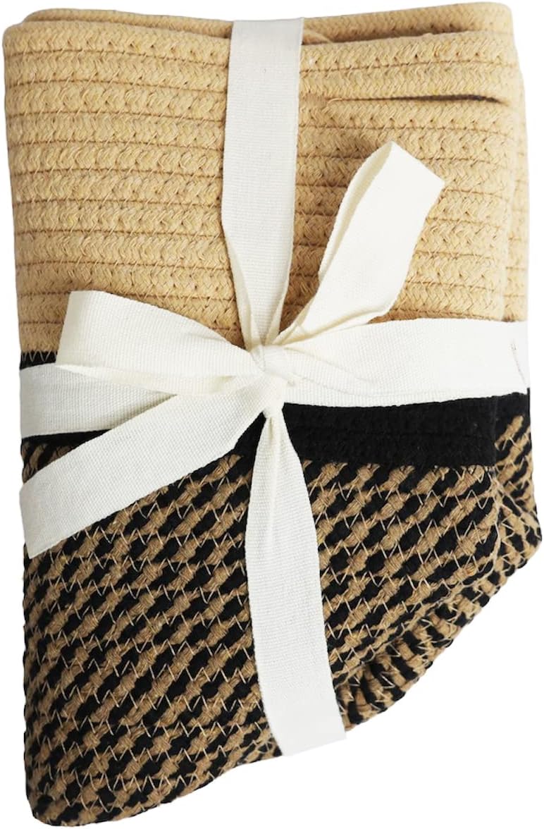 Decorative Baskets for Plants| 9- & 11-inch Pots for Indoor Plants | Floor Planter Pot Cover | Rope Plant Basket for Indoor (Medium 11" Round, Tan/Black)
