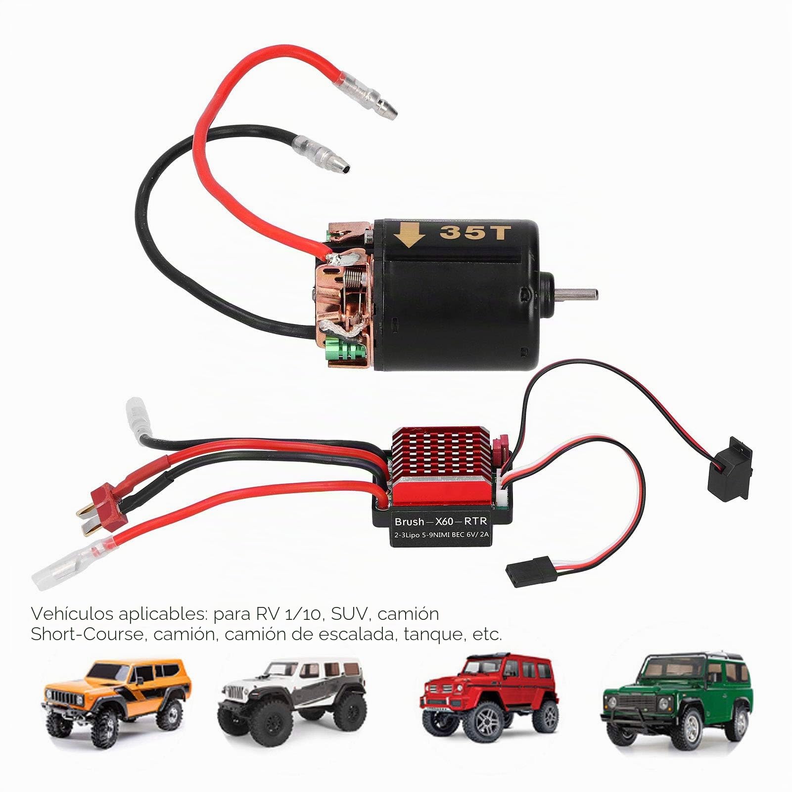 1/10 RC Motor ESC, 540 Motor Cepillado 35T 45T 55T con 360a ESC Combo, 1/10 Electric RC Controlador de Alta Velocidad T Plug Accesorio Apto para Tamiya 1/10 RC Racing Car Truck(55T)