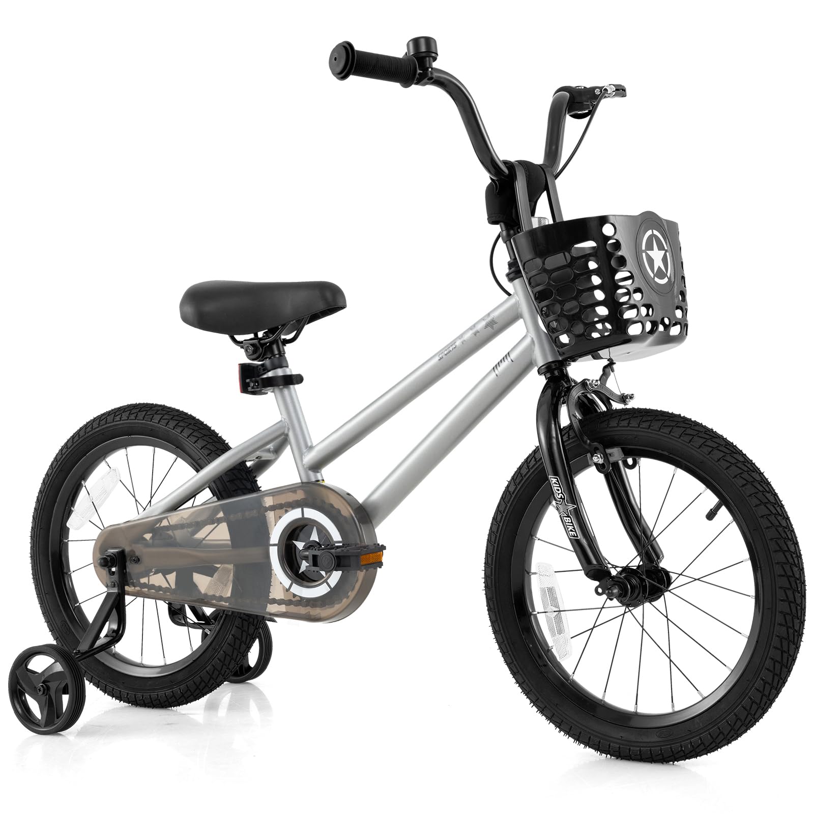BABY JOY Starry Kids Bike, 12 14 16 18 Inch Bicycle with Training Wheels, Storage Basket, Adjustable Handlebar &amp; Seat, Handbrake &amp; Coaster Brake, Girls Boys Bike