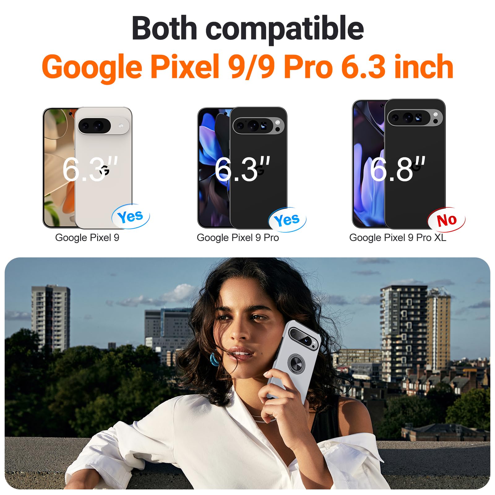 AOUIA for Google Pixel 9 Case, Case for Google Pixel 9 / Pixel 9 Pro with 360° Rotating Ring Support Magnetic Car Mount - Image 2