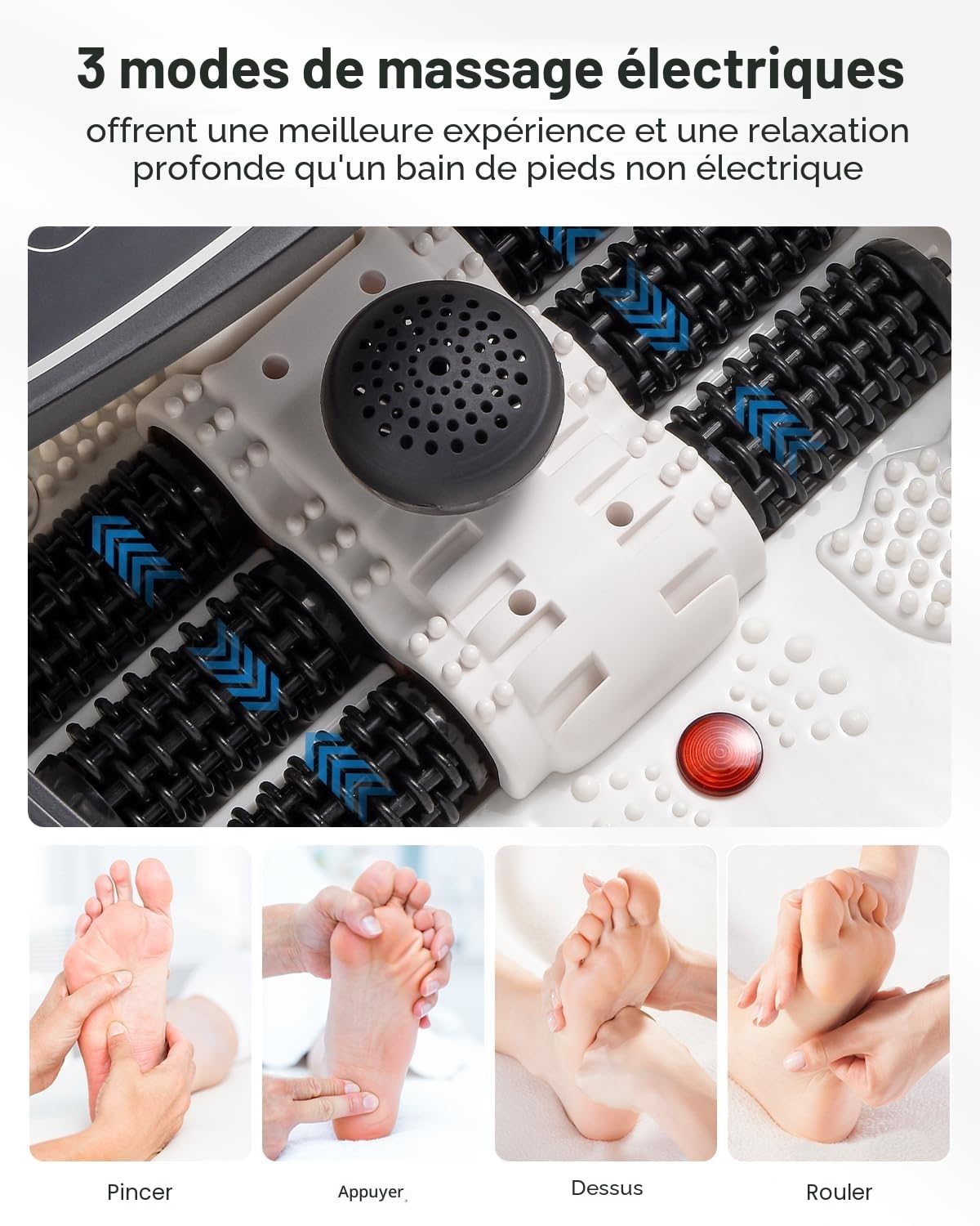 Bain de Pieds Hydromasseur RENPHO avec Chauffage Rapide, Massage Automatique et Jets de Bulles Puissants, Rouleaux de Massage Shiatsu, Pédicure pour les Pieds Fatigués,Température Réglables