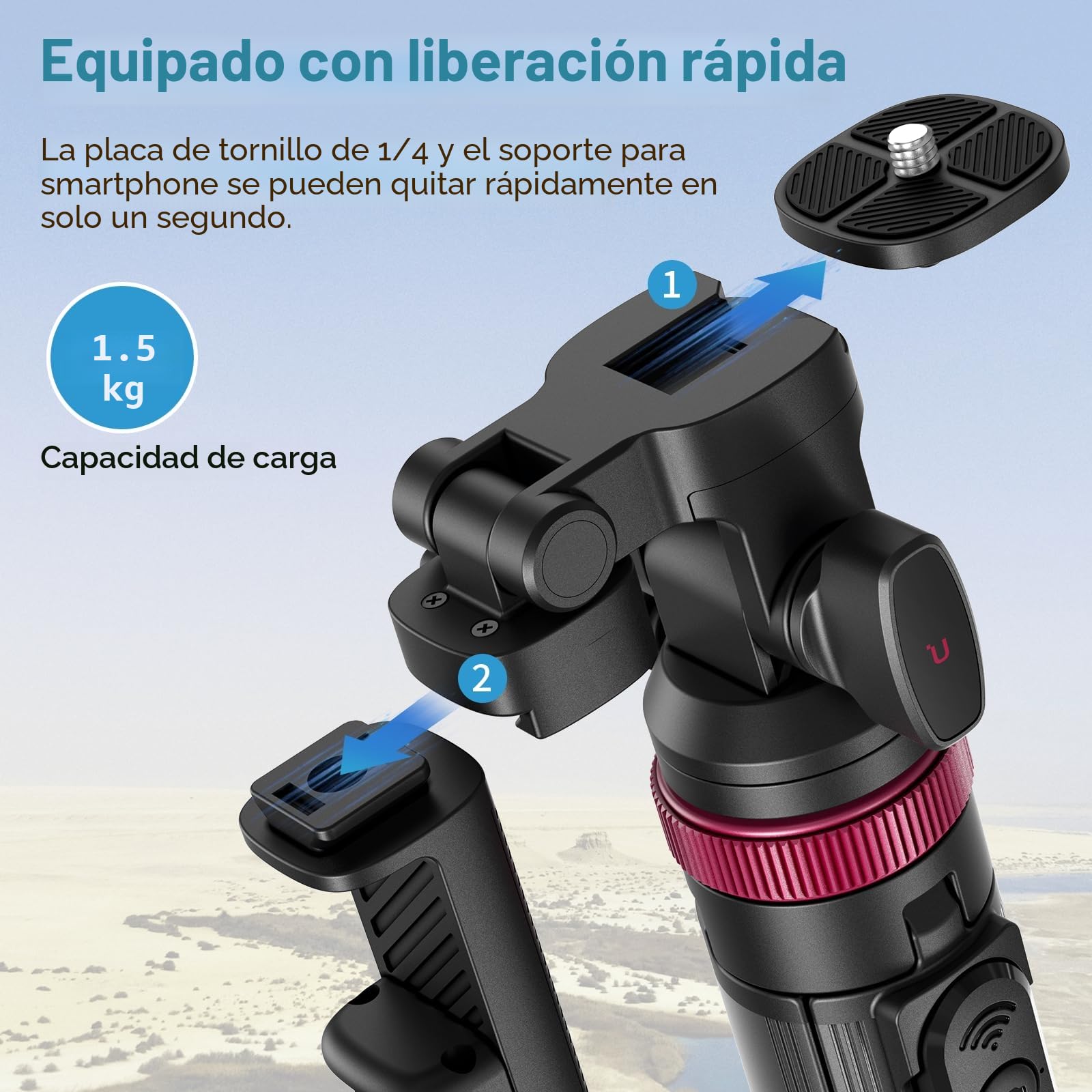 Ulanzi MT-78 Trípode Extensible de 183cm, Palo Selfie, Trípode 2 en 1 para Teléfono y Cámara con Clip para Moviles, Rótula de Bola de 360°, Zapata Fría, para Sony, Canon, iPhone 16 15 14 13 12
