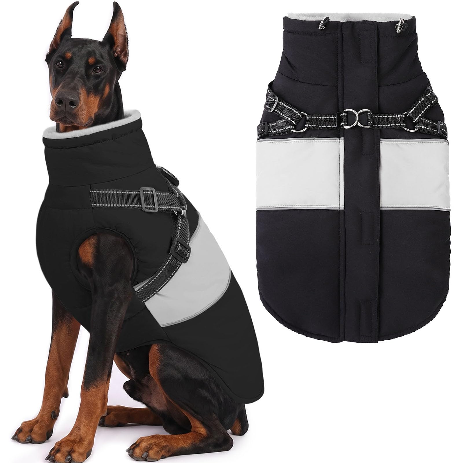 Dog Jacket Large Dog Coat with Harness Built in