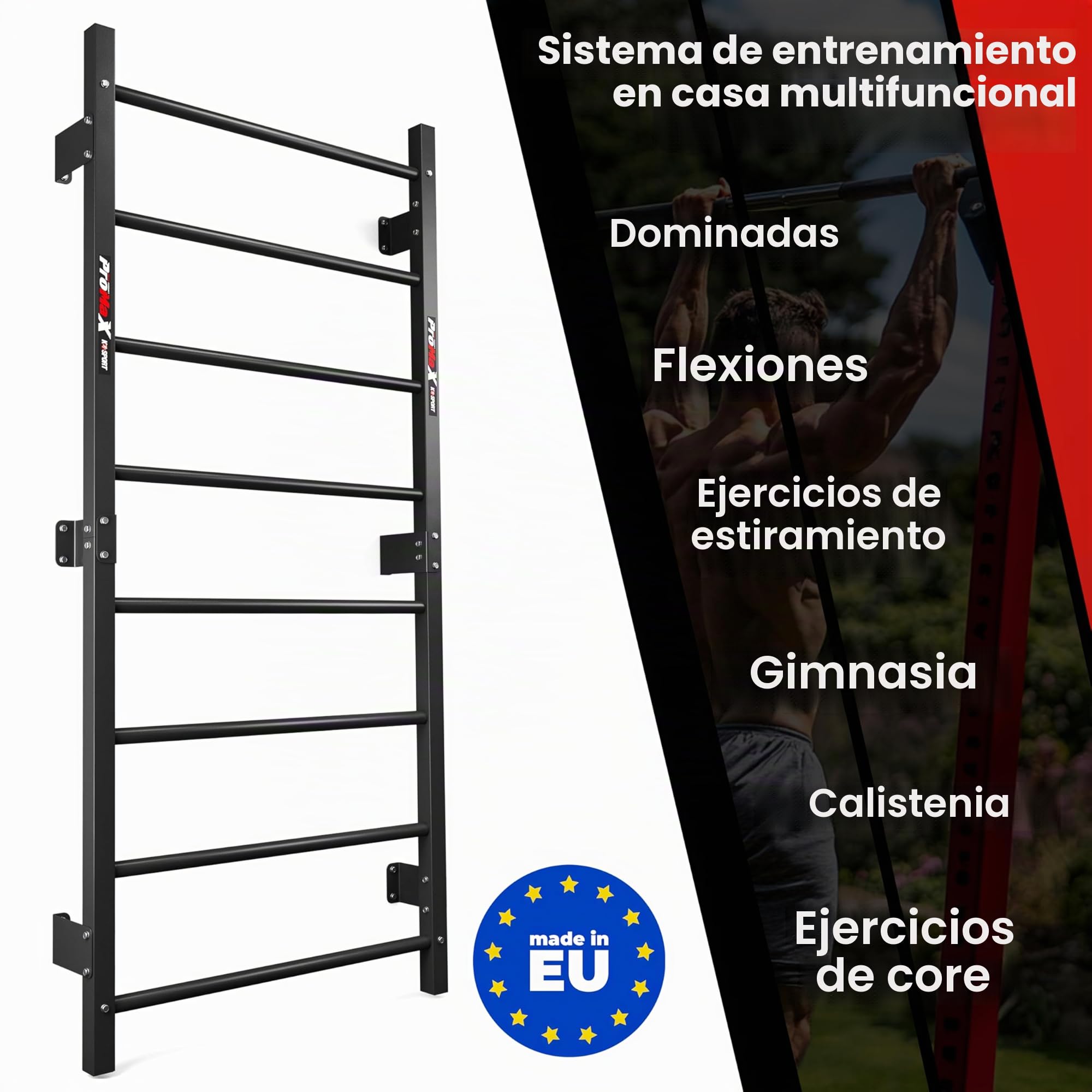 K-Sport: Barras de pared con 8 peldaños, muro de escalada para montaje en pared, muro de peldaño para interiores y exteriores, estación de fuerza para un entrenamiento muscular eficaz, para el hogar