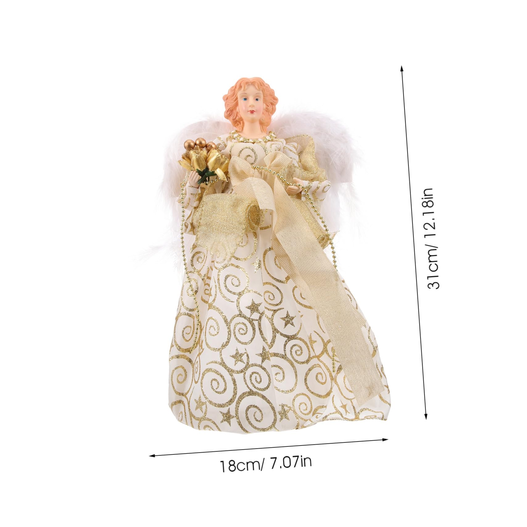 Pequeña Estatuilla Ángel para Árbol Navidad Decoración Topper con Alas De Tela para Fiesta Navideña y Adornos Hogar