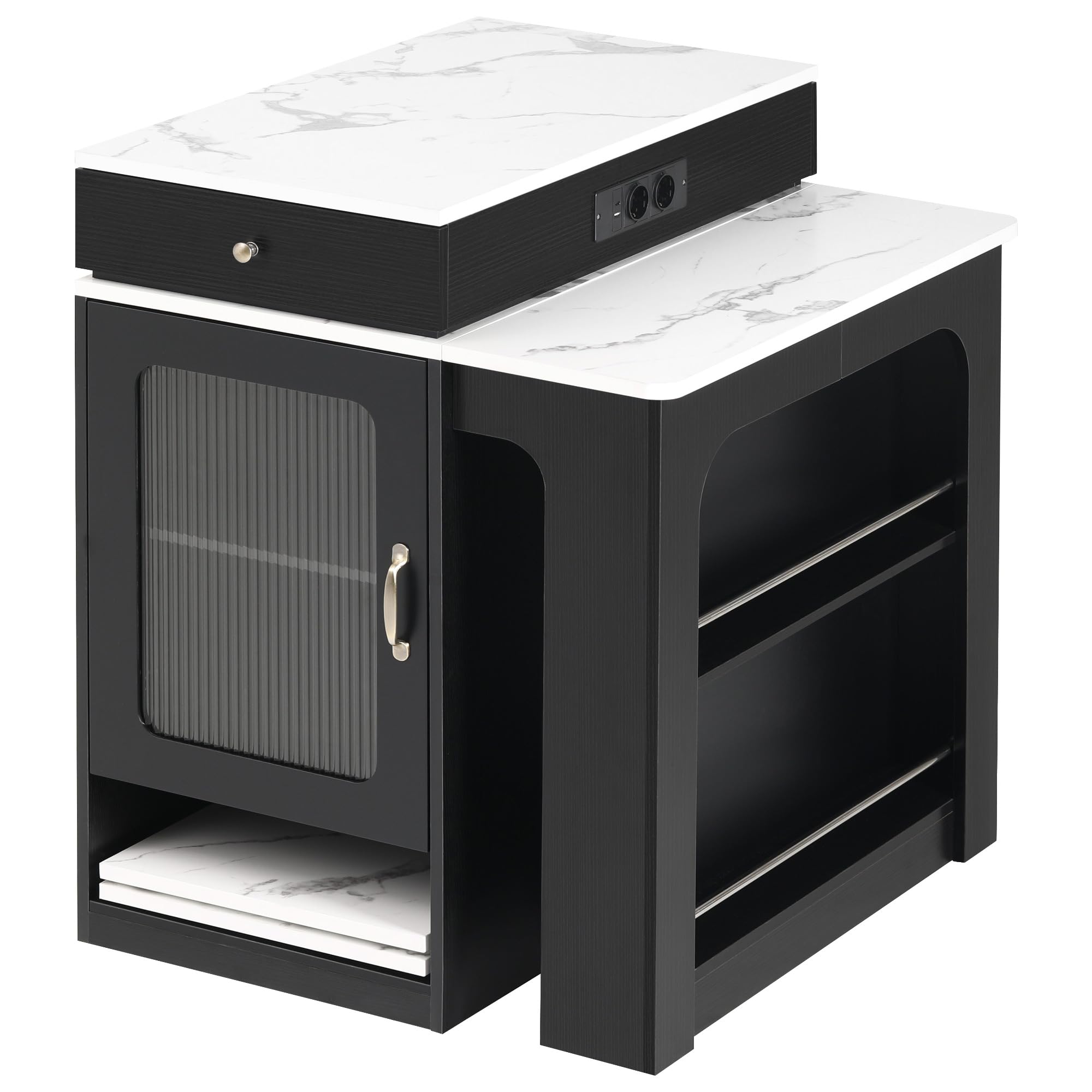 Isola da cucina con ruote, Tavolo da pranzo allungabile con piano smontabile, tavolo bar con prese elettriche, serve come isola da cucina, credenza, credenza o tavolo bar per cucina e sala da pranzo