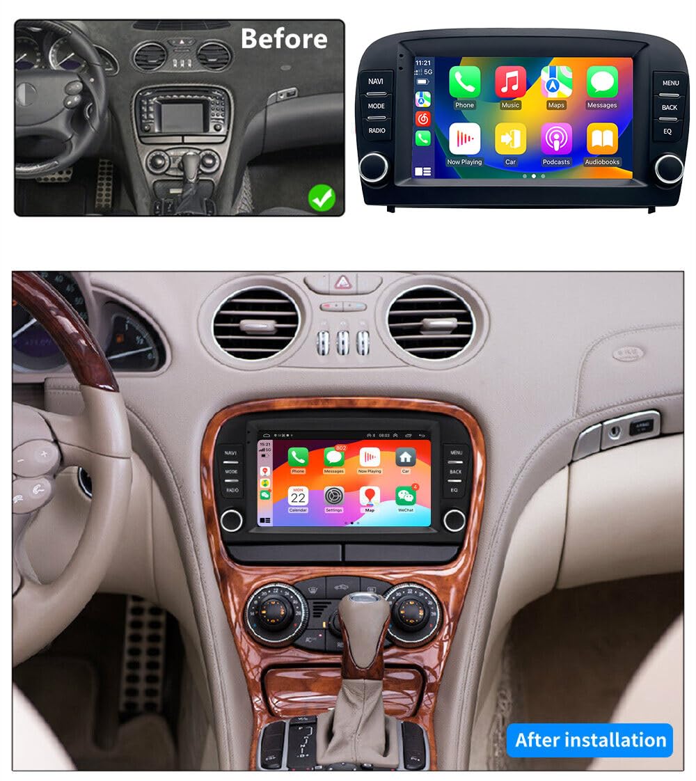 Autoradio Android con navigazione GPS, WiFi, Phone Mirrorlink, radio FM-RDS, Carplay, Stereo Audio Auto Radio Ricambio per Mercedes-Benz SL R129 R230 SL55AMG SL63AMG SL65AMG SL280 SL300 SL350 SL500