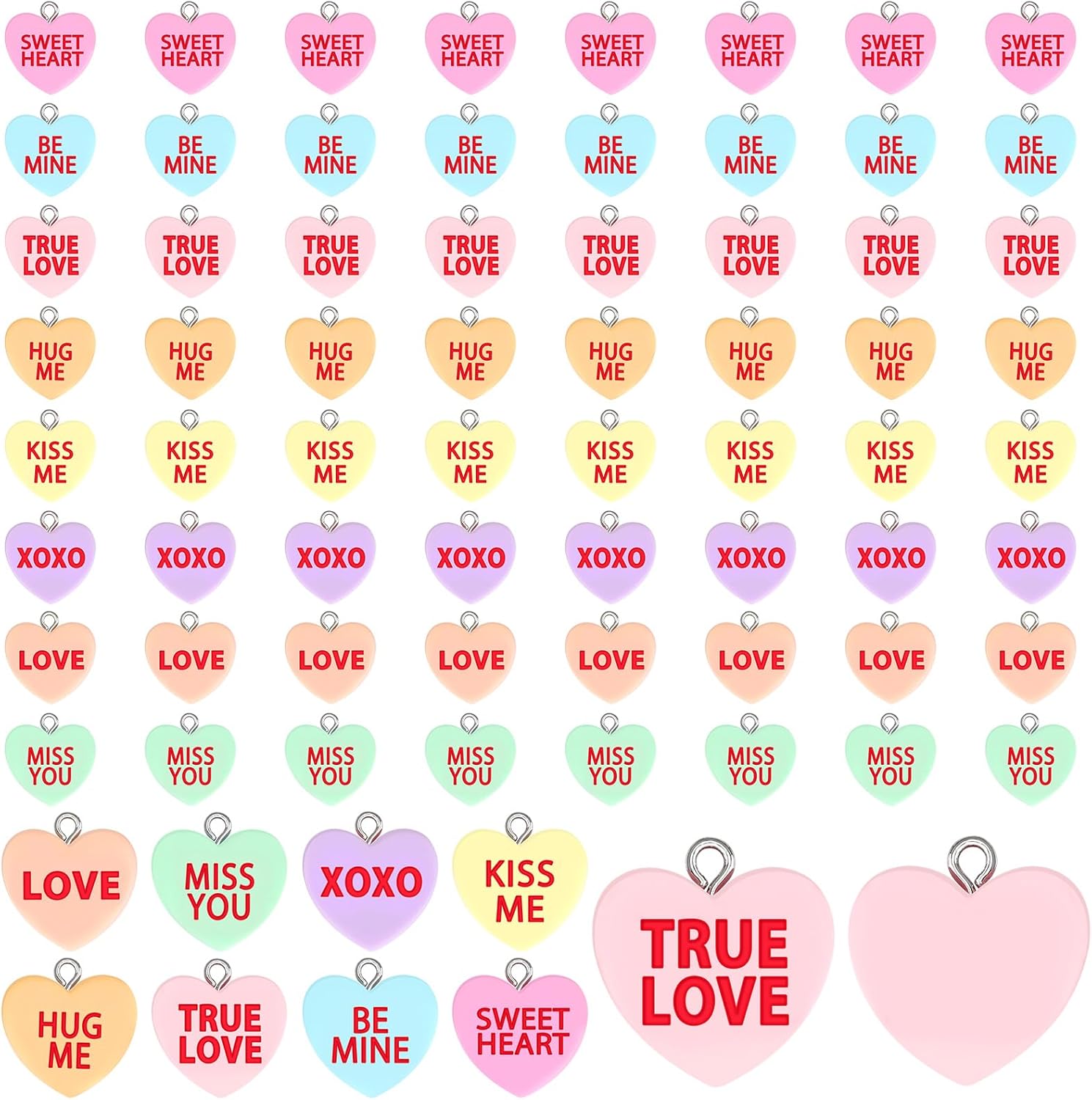 Augshy 64 Pcs Valentine Heart Charms Conversation Heart Resin Charms Conversation Heart Beads Flat Heart Pendant for Valentine's Day DIY Craft Bracelet Necklace Jewelry Making