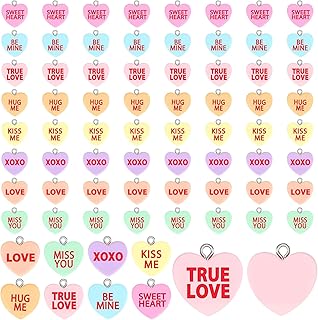 Augshy 64 Pcs Valentine's Day Resin Charms, Conversation Heart Pendant