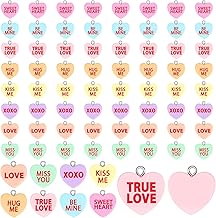 Augshy 64 Pcs Valentine Heart Charms Conversation Heart Resin Charms Conversation Heart Beads Flat Heart Pendant for Valentine's Day DIY Craft Bracelet Necklace Jewelry Making