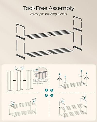 Miniatura 7 de SONGMICS Zapatero, organizador de zapatos de 2 niveles, estante de almacenamiento de metal, vertical o boca abajo, para 6-9 pares, apilable, para