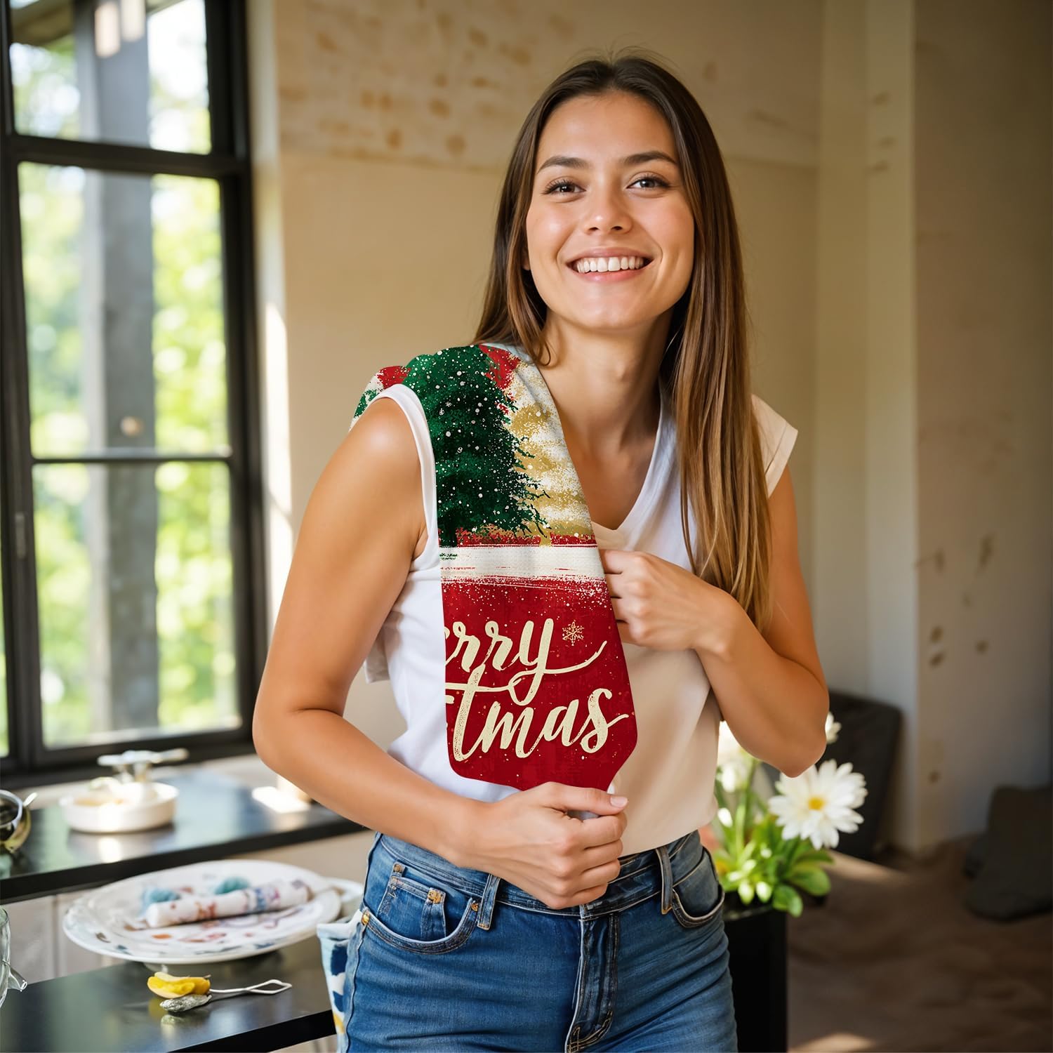 Christmas Kitchen Towels – Holiday Dish Towel with Three Christmas Trees & Snowflakes, Classic Red Cotton Tea Towels for Festive Kitchen Décor, Baking & Cleaning Gift - Image 7