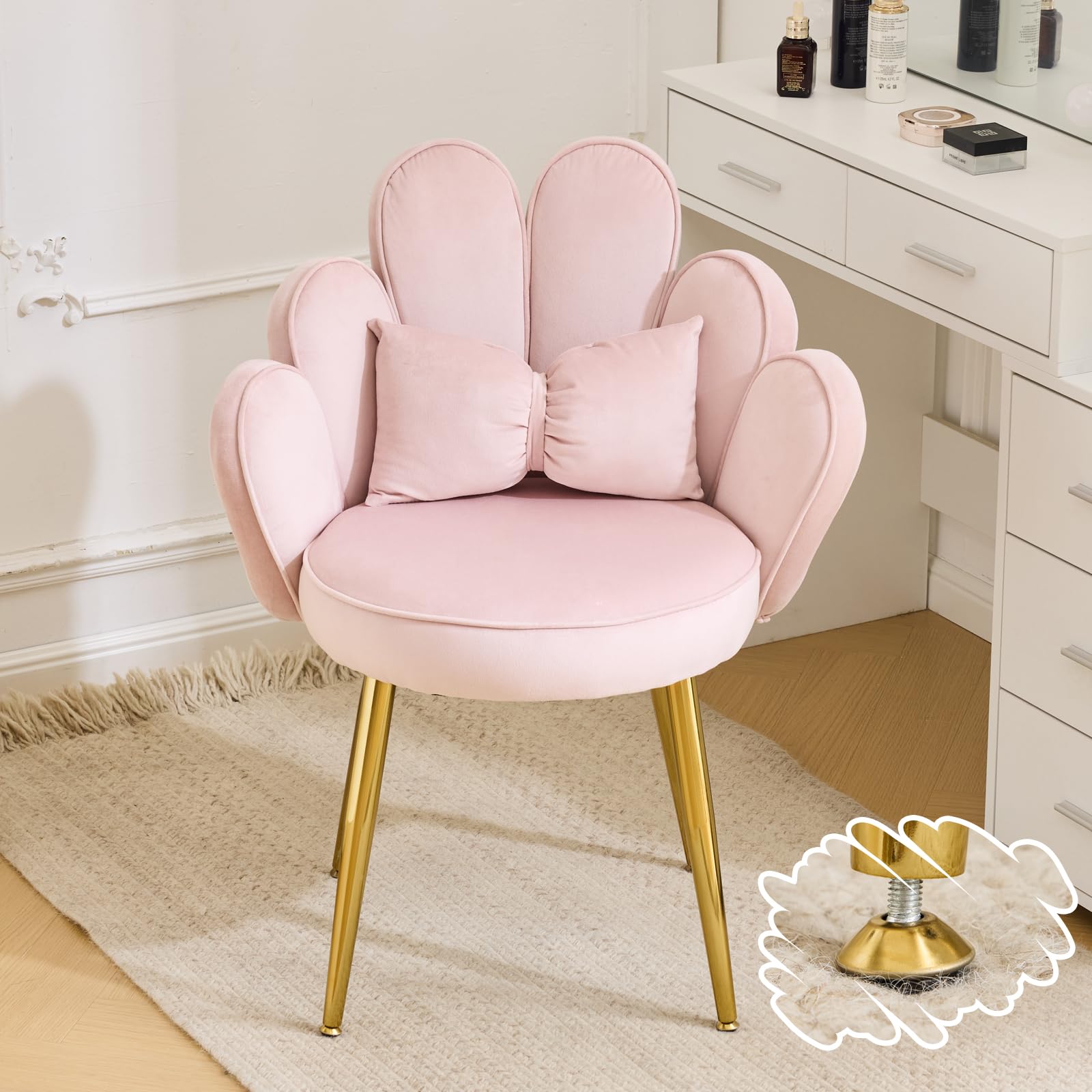 Bonnlo Fauteuil, Chaise Coiffeuse, Fauteuil Relax, Chaise de Bureau Ergonomique, pour Salon, Bureau, Chambre, en Velours, Rose, 69x45x83cm (Rose)