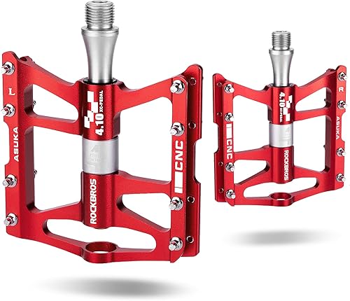 Miniatura 1 de ROCKBROS Pedales de bicicleta de montaña con 4 rodamientos, plataforma, pedales de bicicleta planos de aleación de aluminio de 916 pulgadas