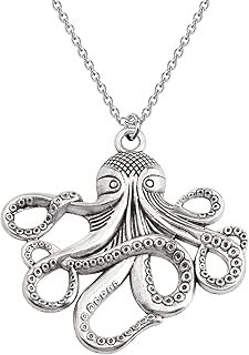 Octopus Pendant Necklace Octopus Theme Nautical Jewelry Ocean Animal Gift for Octopus Lover Squid Lover Sea Fan Pirate Accessory for Her