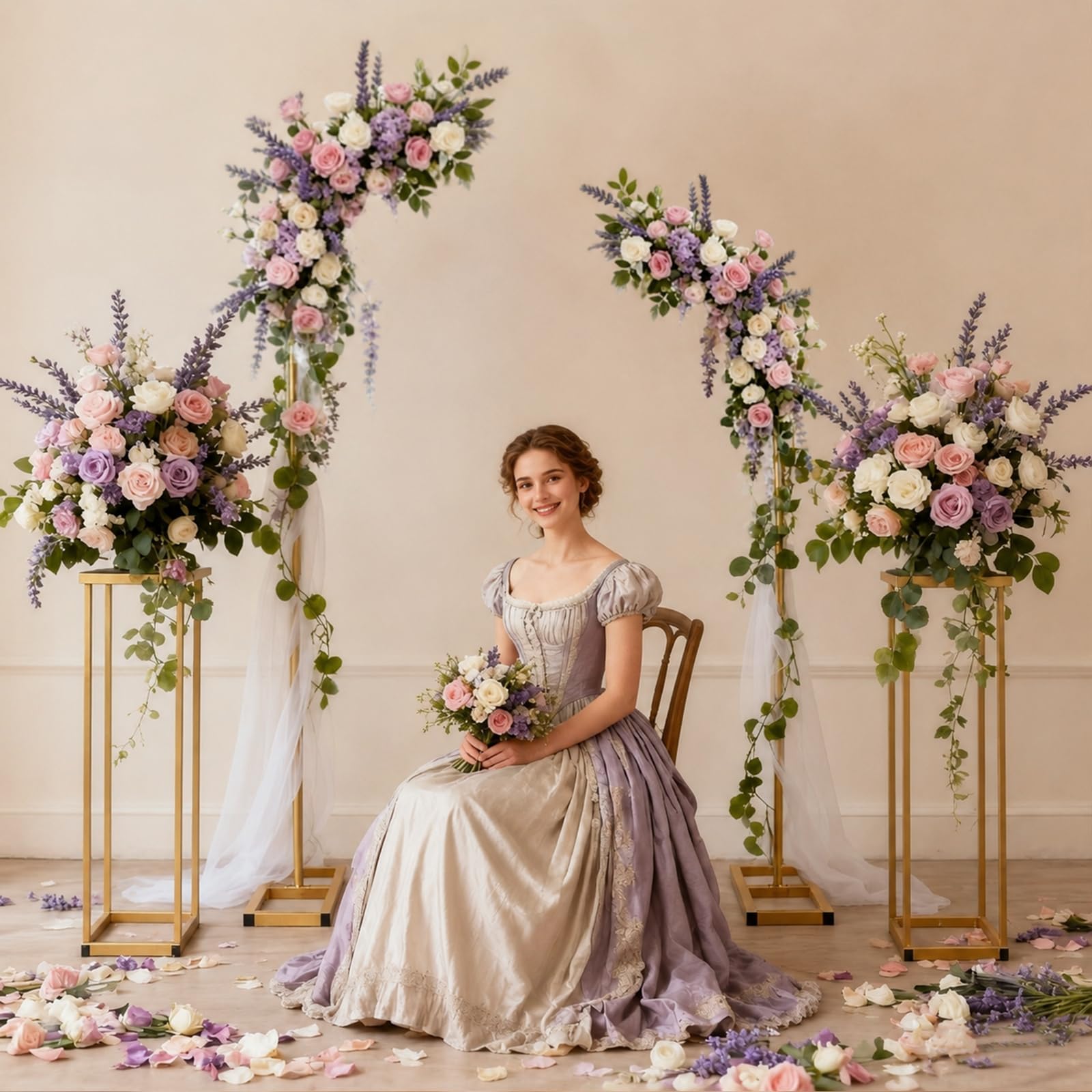 Lot de 2 Arches en Métal Doré(2,3 m/1,9 m), Support de Toile de Fond de Mariage, Arche de Ballon Doré,Arch de Mariage pour Cérémonie, Anniversaire, Fête, Jardin Décoration