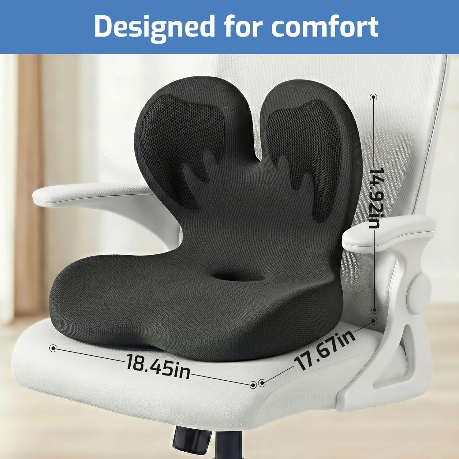 Memory Foam Seat Cushion,Orthopedic Ergonomic Seat Cushions for Tailbone,Sciatica, and Back Pressure Relief,L-Shaped Design & Adjustable Strap,Lumbar Support Pillow for Office,Car,Desk Chair