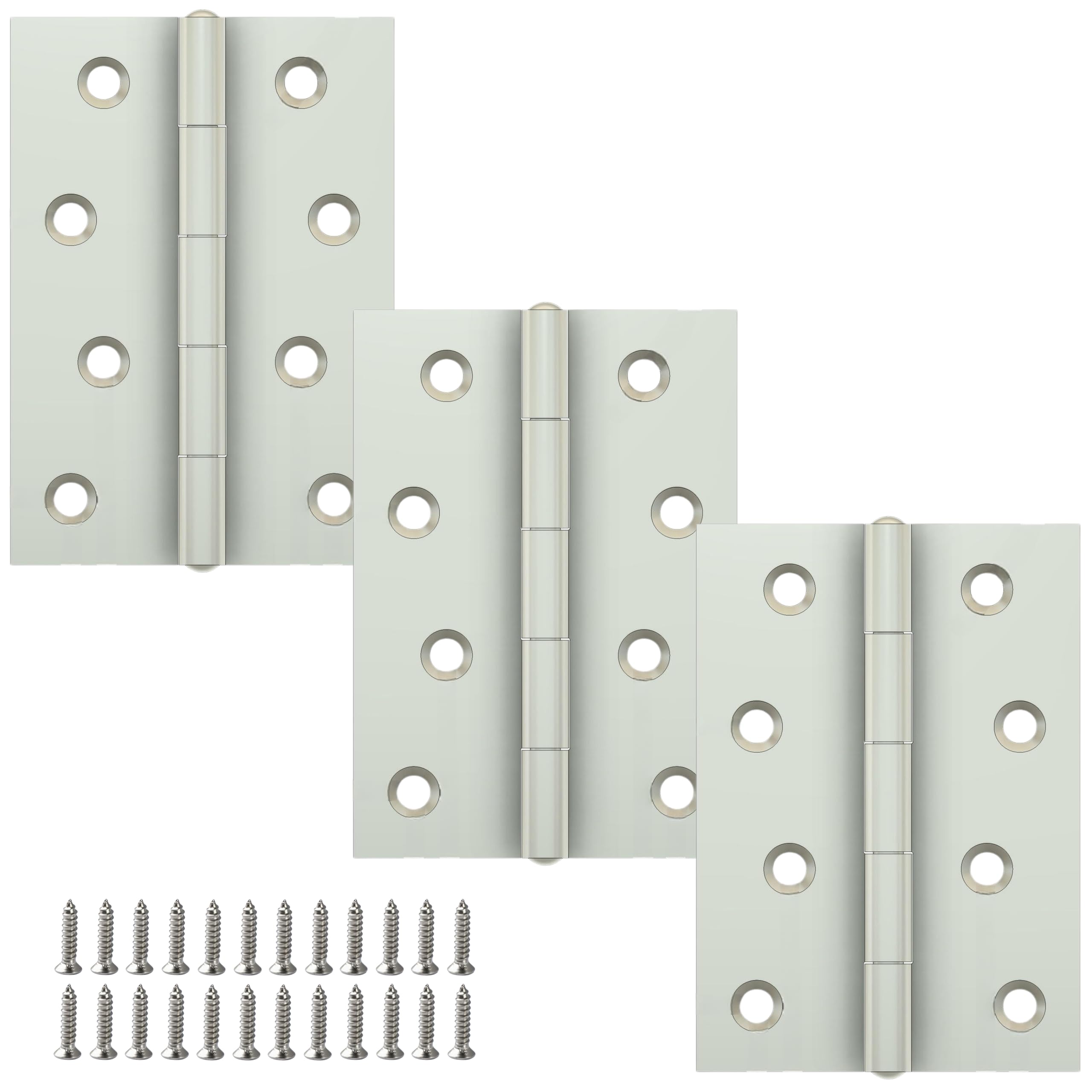 Vbnexyr Regular Hinge 3 Pack Stainless Steel Folding Hinges For Cabinets Casement Hinges And Door/Window Hardware With Screws 100 * 71 * 1.8Mm [Brushed Steel Core]