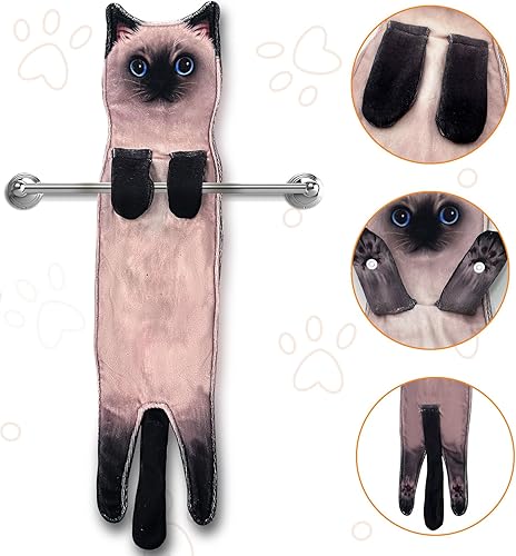 Miniatura 8 de PAT JUUMG Divertidas toallas de mano de gato para baño, cocina, toalla de gato, bonitas toallas decorativas para colgar, súper absorbentes, suaves,