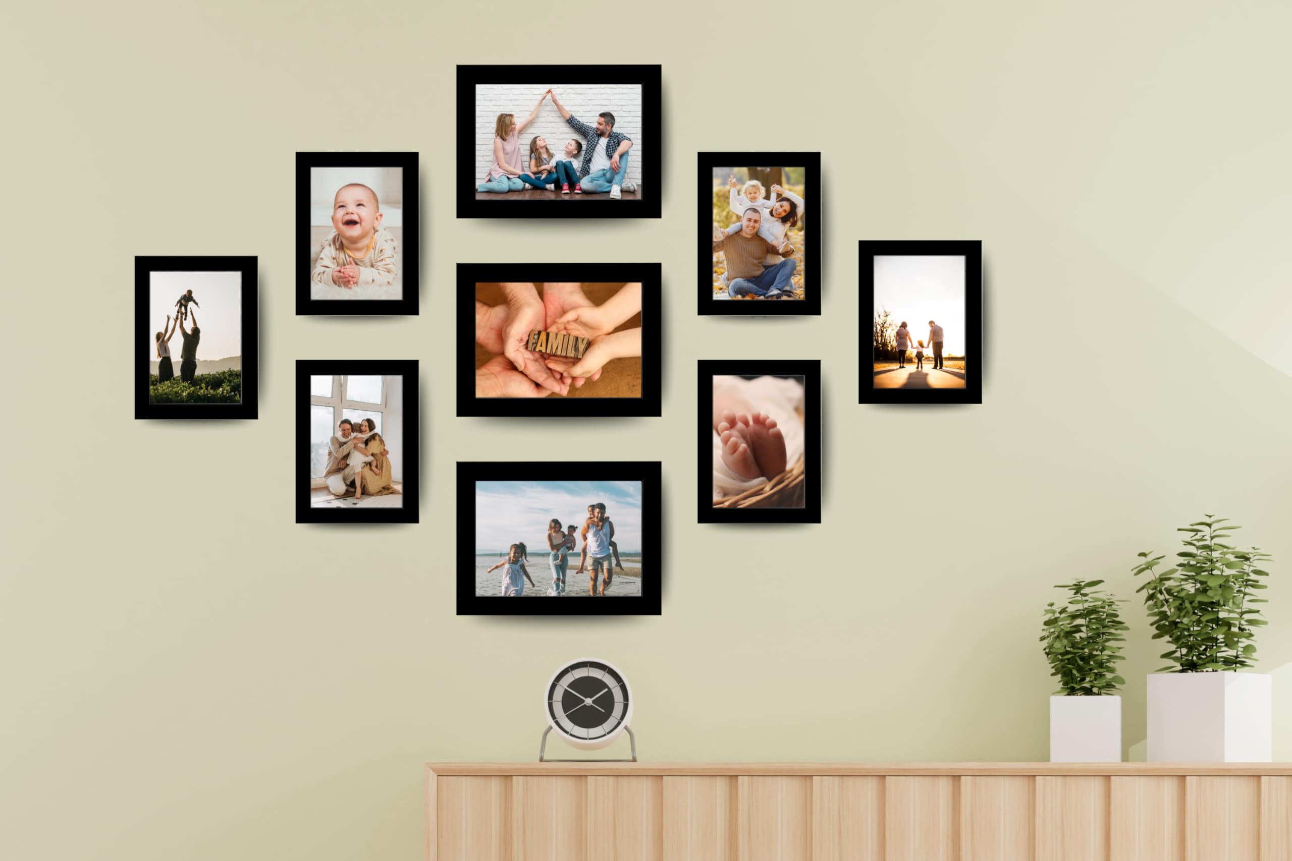 Dev Aastha 9-Pack Black Photo Frame Set – 6(4x6), 3(5x7) for Wall Decoration | Picture Frames for Family Photos, Certificates, Home, Office, Wedding & Gift Use