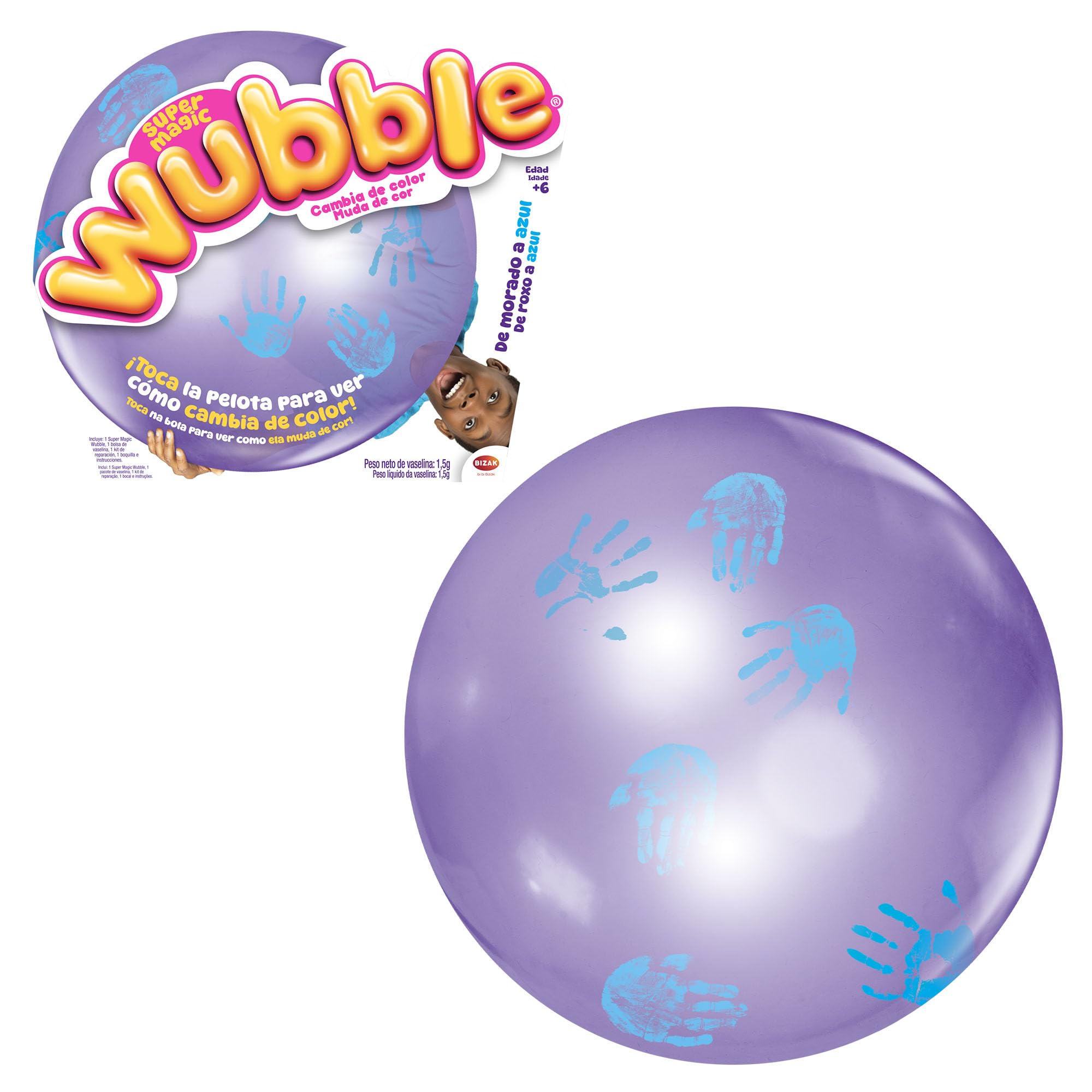 Bizak Super Magic Wubble Colore Viola, Palla Gigante Che Cambia Colore al Tocco, Fino a 75 cm, Morbida e Flessibile, Non necessita di Pompa di gonfiaggio, per Bambini dai 6 Anni (62941620-1)