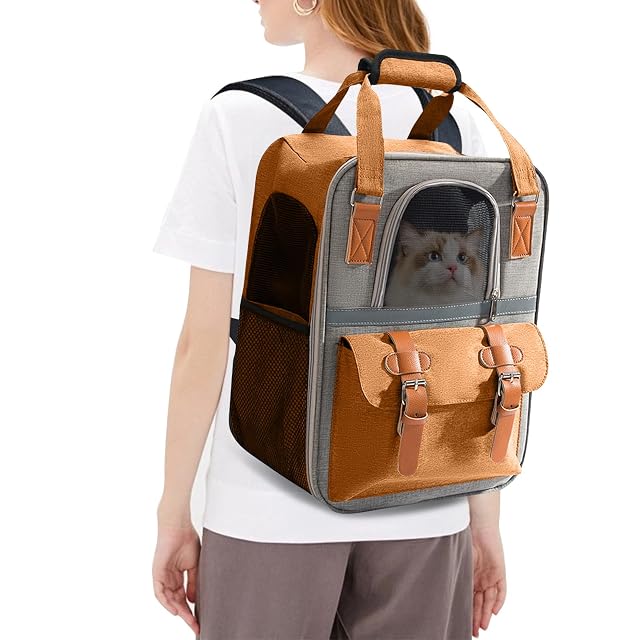 PETCUTE Mochila Transportín Gato,Mochilas para Gatos y Perro Bien Ventilado con Correa de Seguridad…