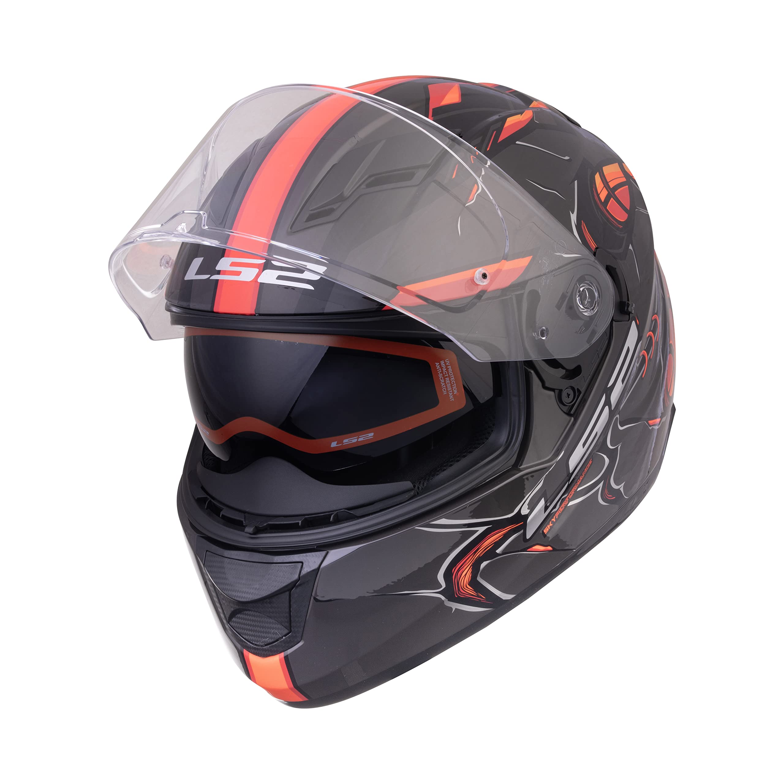 LS2 Helmets - FF320 Stream Evo - Zuko - Gloss Black Hi-Viz Orange - Dual Visor Full Face Helmet (X-Large 590MM)