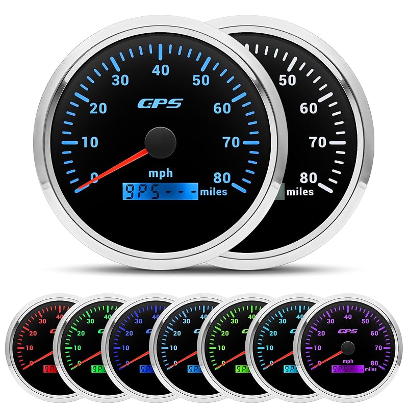 Velocímetro GPS ARTILAURA 110 mm com antena, 7 cores e faixa de 0 a 129 km/h para veículos – 1 unidade