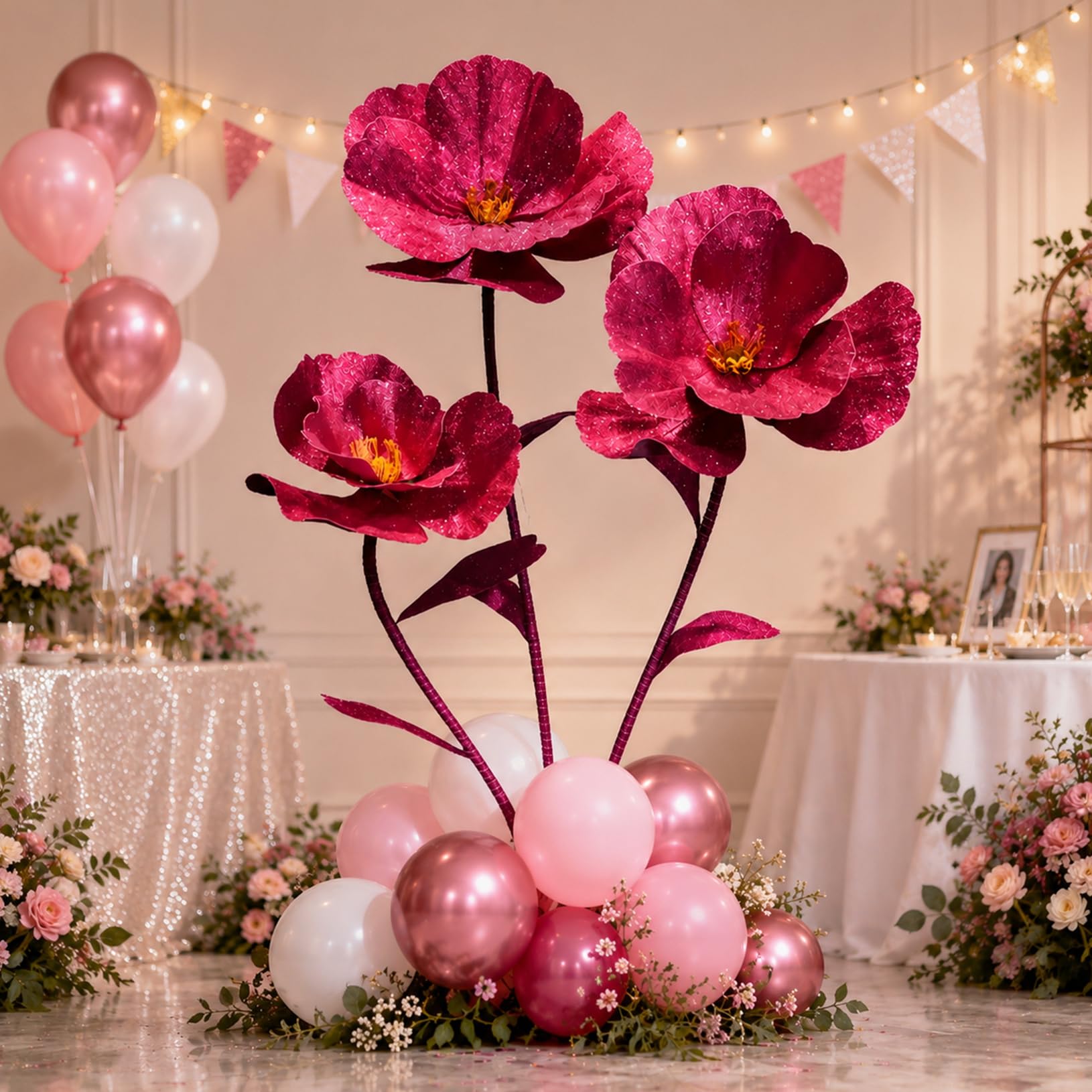 Große Künstliche Blumen Mit Ständer Eva Riesige Blumen Zur Dekoration, Riesenblumen Für Hochzeiten, Gärten, Geburtstage & Einkaufszentren Red A,One Size