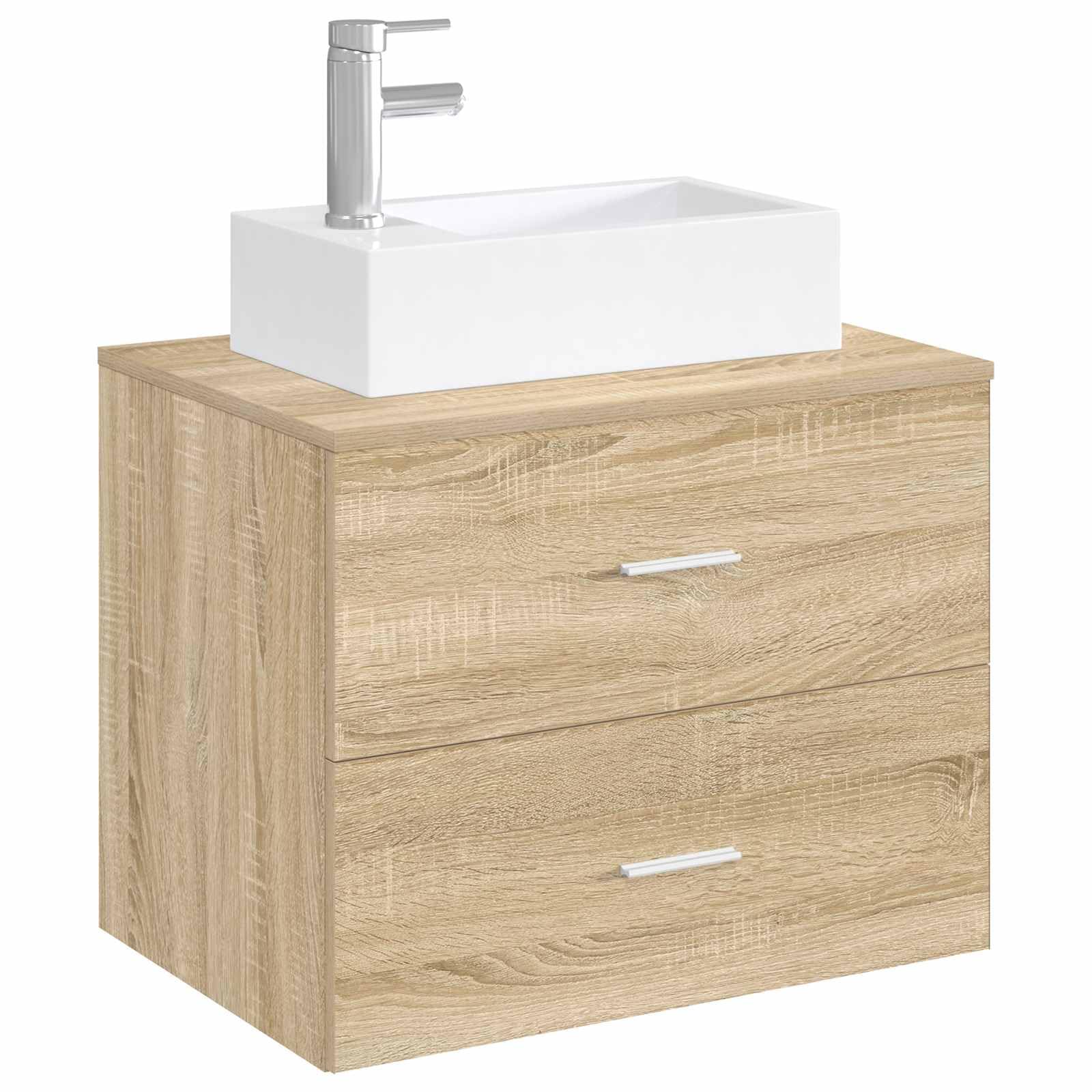 Fengshui Metalowa umywalka chrom 45,5 x 25,5 x 13 cm | Odporny na korozję, wbudowany kran i odpływ, łatwa pielęgnacja, idealna do małych łazienek
