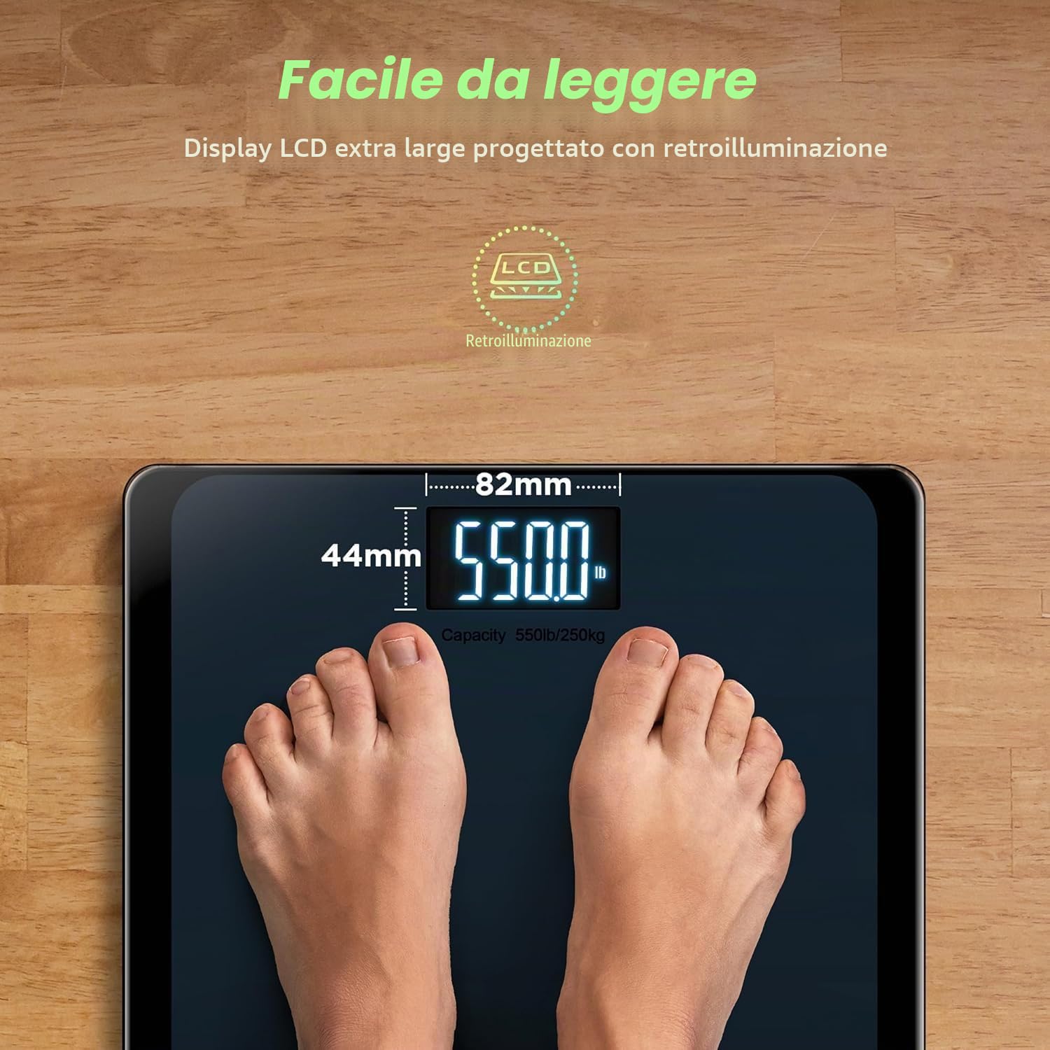 RunStar Bilancia Pesapersone Digitale da 250kg per Il peso Corporeo con Piattaforma Ultra Ampia e Ampio Display LCD, Bilancia ad Alta Precisione con Capacità Extra Elevata