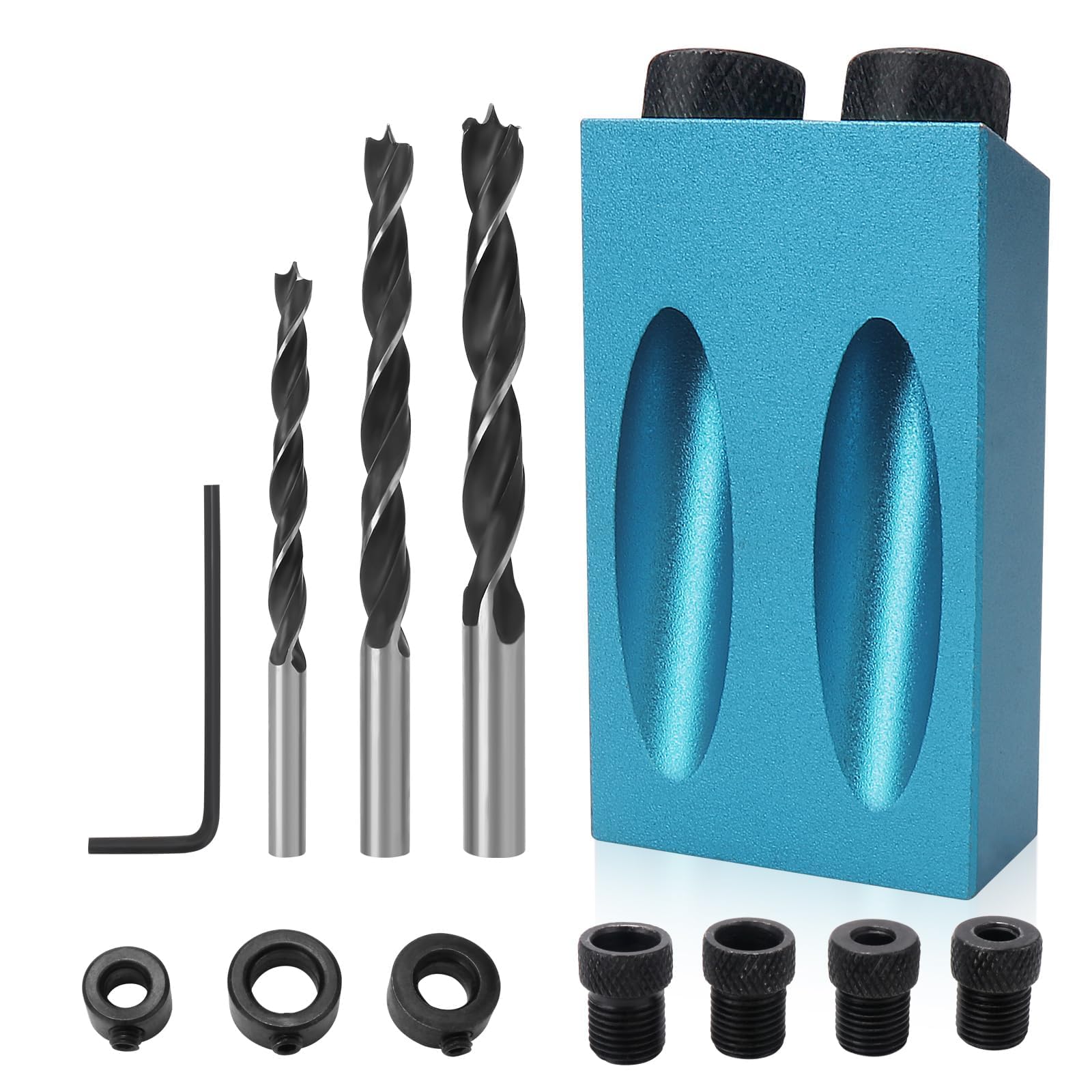 14Pcs Pocket Hole Jig Kit, 15 Degree Woodworking Inclined Hole Jig Woodwork Guides Joint Angle Tool Carpentry Locator with 6/8/10mm Drill Bits for Carpenters Woodworking