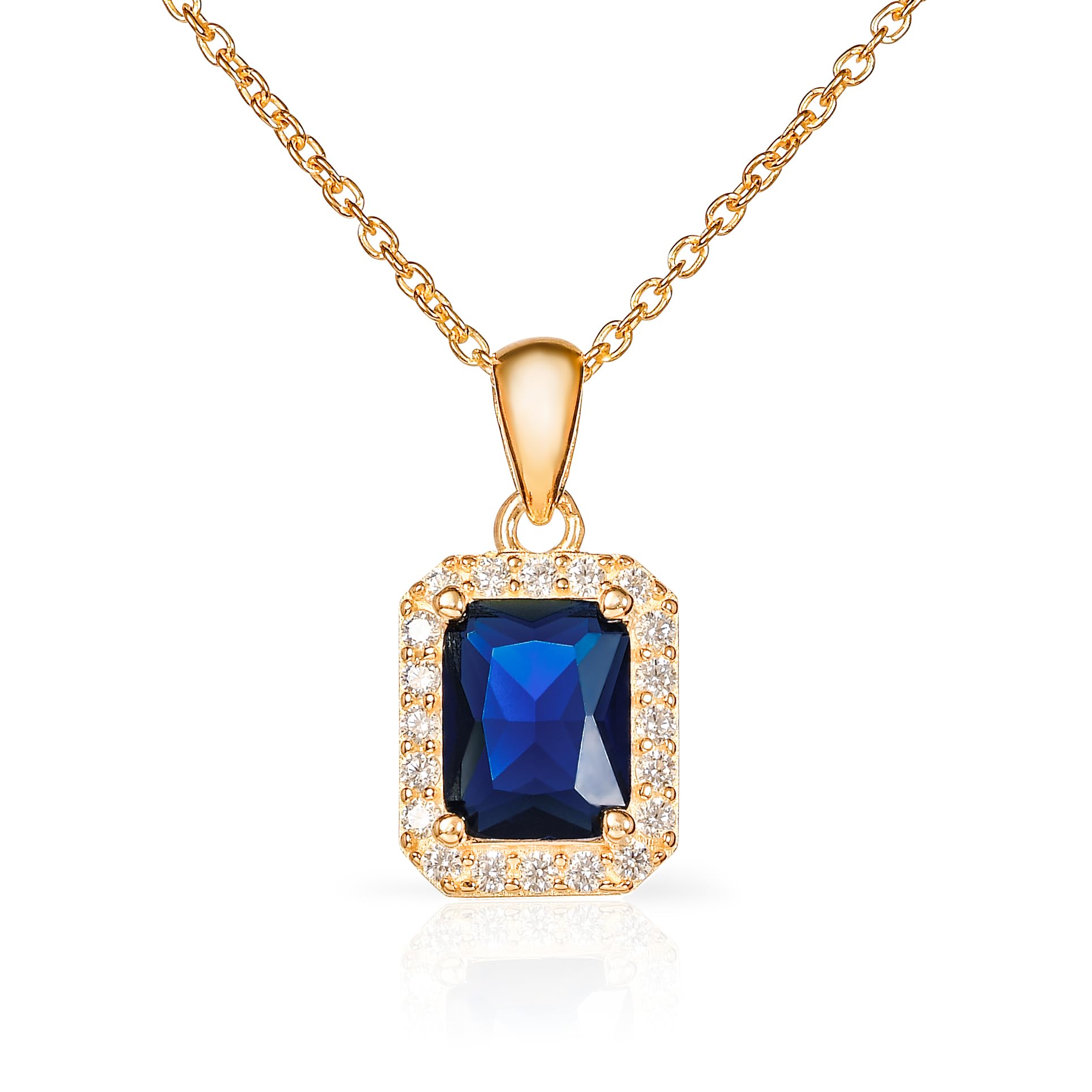 Diamond Treats Collar con Colgante de Talla Esmeralda para Mujer, Collar Plata de Ley 925 con una Piedra de Color y Pequeñas Piedras de Circonitas, Collar Mujer en Plata 925 Para Mujer