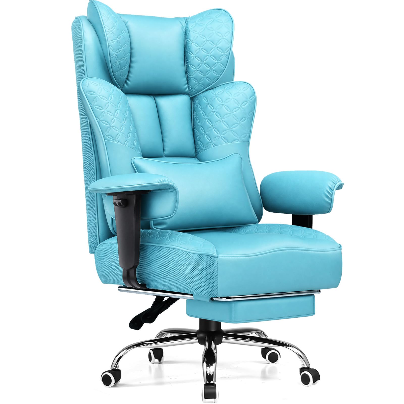 GTPLAYER Bürostuhl, Ergonomischer Gaming Stuhl mit Fußstütze Chefsessel bis 200kg, PU-Leder Schreibtischstuhl mit Taschenfeder-Kissen und Lendenwirbelstütze, Höhenverstellbar Home Office Stuhl