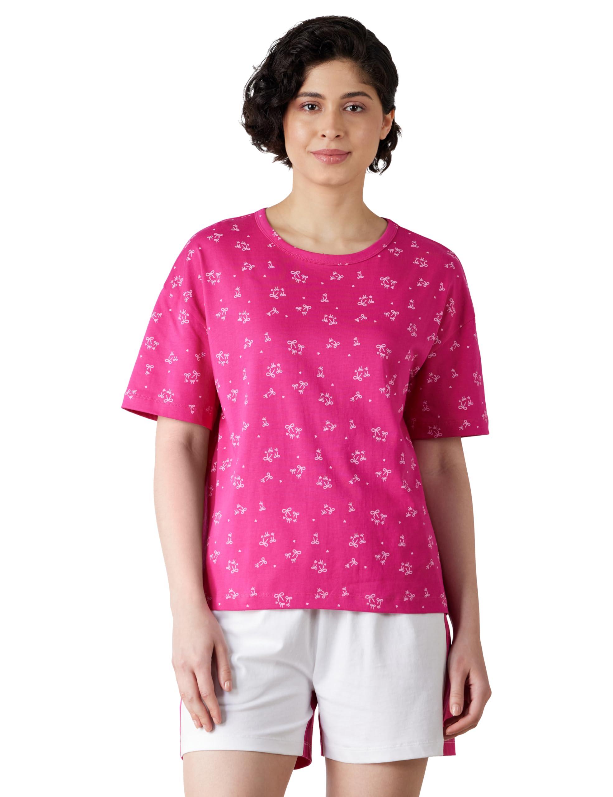 amazon brand - symbol Women's Night Suit Set | 100% Cotton T-Shirt & Shorts Set (Available in Plus Sizes)-picture-16