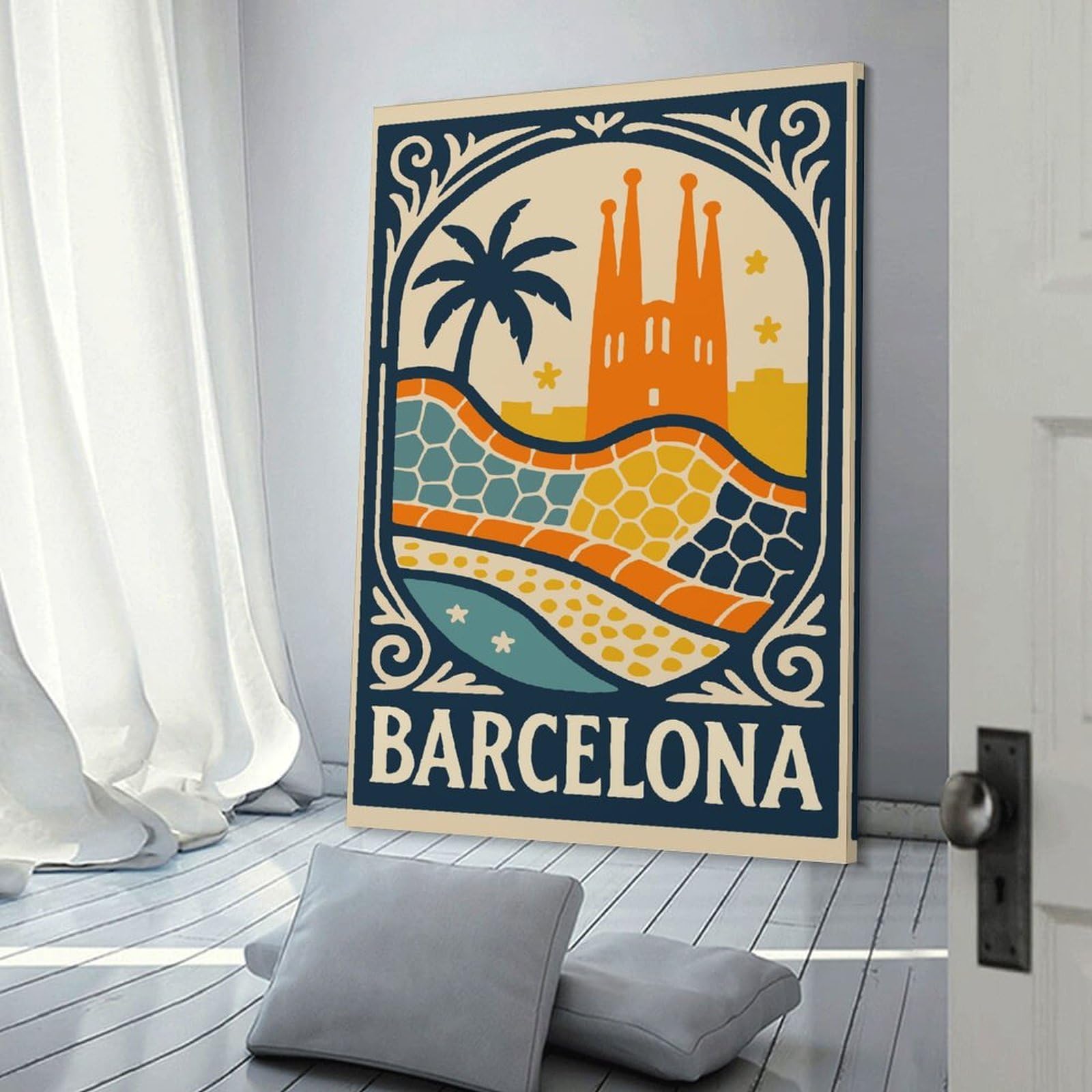 Junmoney Canvas Wall Decor Barcelona Travel (6), 08x12inch(20x30cm), for Gallery Wall Layouts in Home Or Office, Home Wall Art for Statement Displays