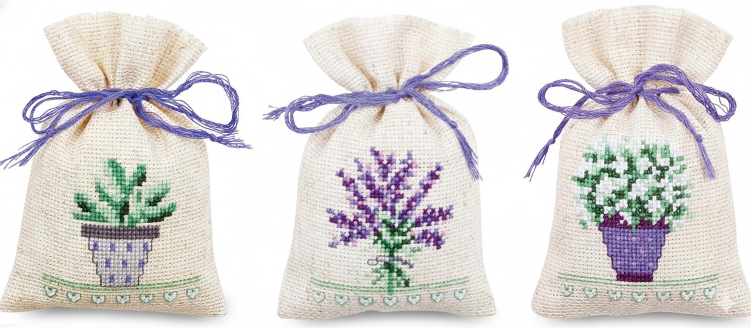Vervaco counted herbal bags stitch kit Provence kit of 3, DIY