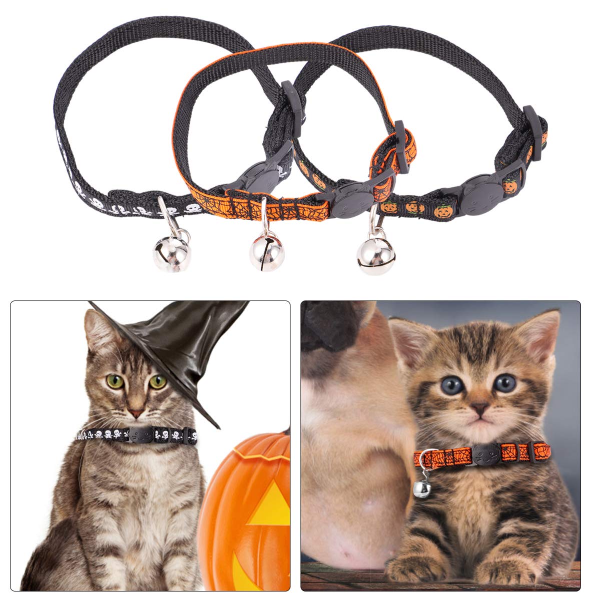Mipcase 9stücke Teiliges Verstellbares Halloween Katzenhalsband Mit Glöckchen Süßes Design Kürbis Schädel Spinnennetz Für Haustiere Für Halloween-feiern