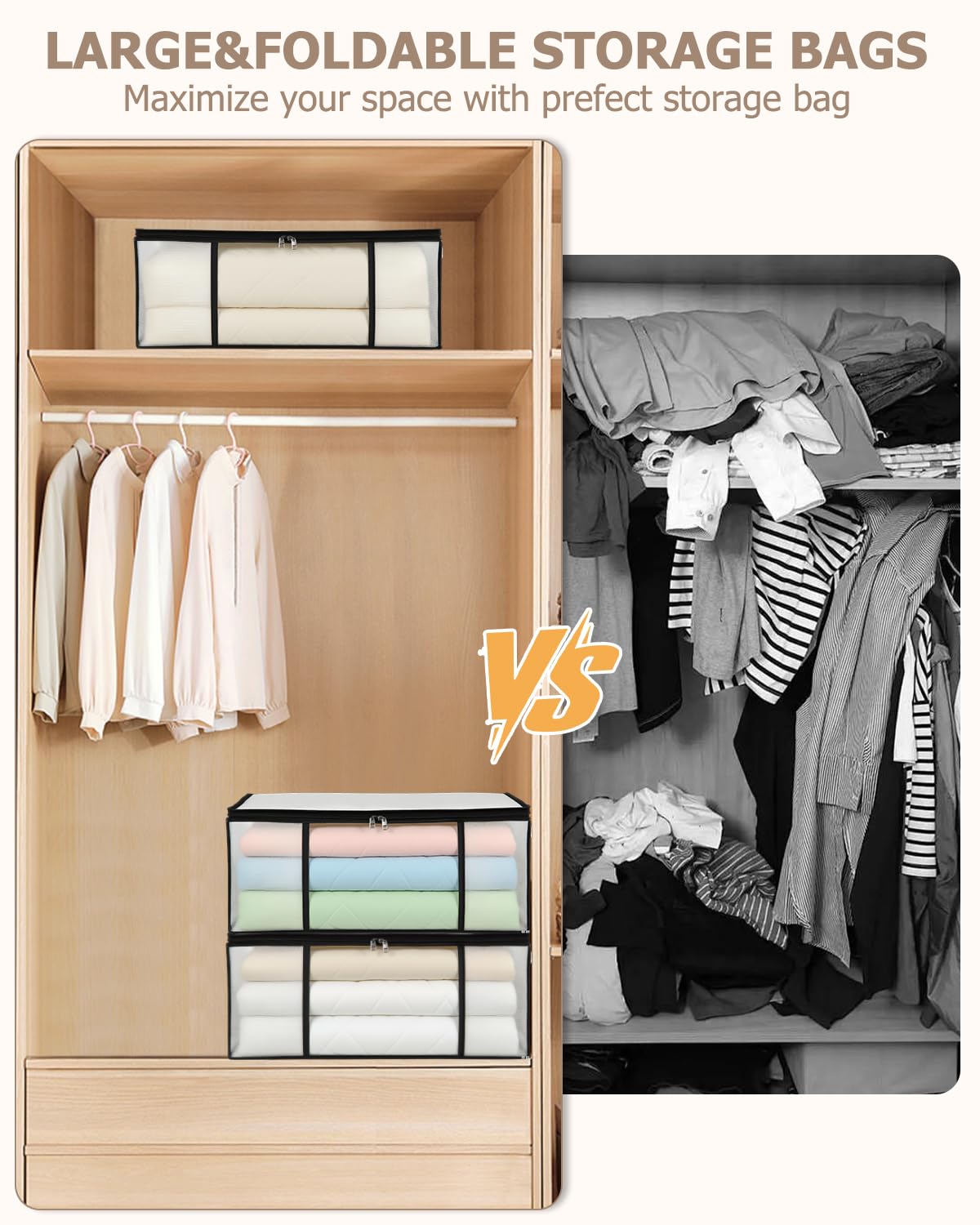 GoMaihe Sac De Rangement Vetement 90L: Boîte De Rangement Couette Organisateur De Placard