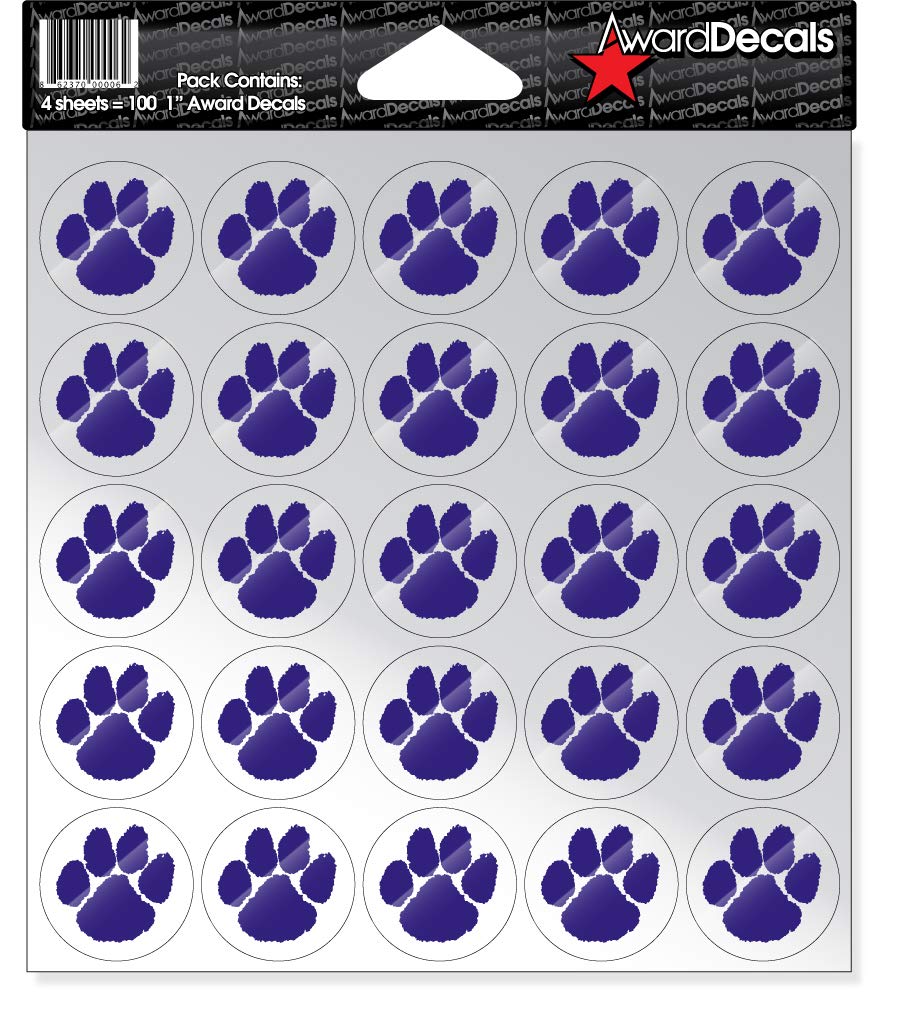 Award Decals Paw Purple Stickers 100 1" 20mil