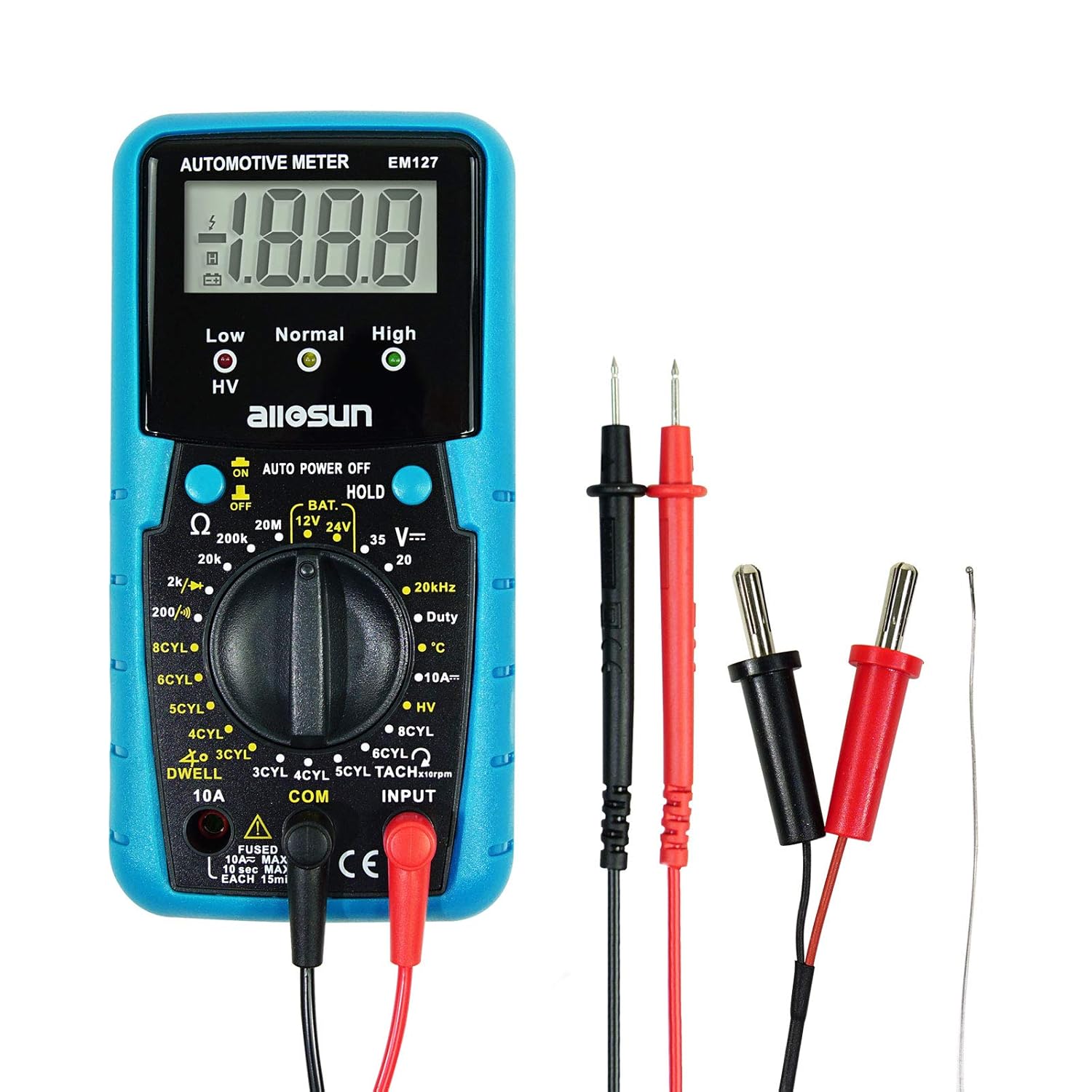 allsun Automotive Multimeter DMM DC Volt Ohm Temp Frequency Diode & Continuity Tester Automotive Diagnosis Tester Test RPM Dwell Angle