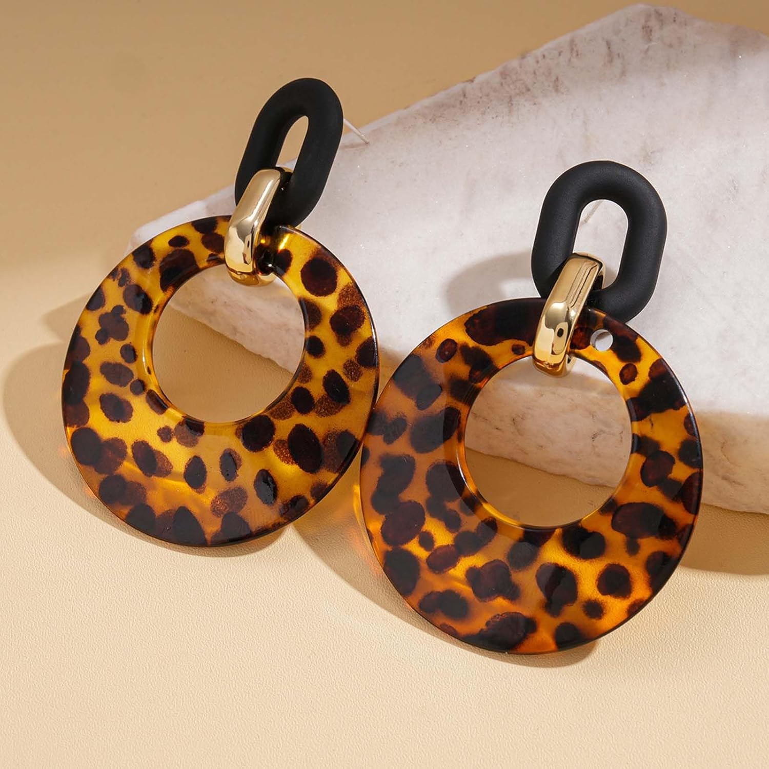 Leopard Earrings for Women Hoop Leopard Print Dangle Drop Chain Charm Acrylic Chunky Dainty Statement Stud Jewelry Gifts - Image 4