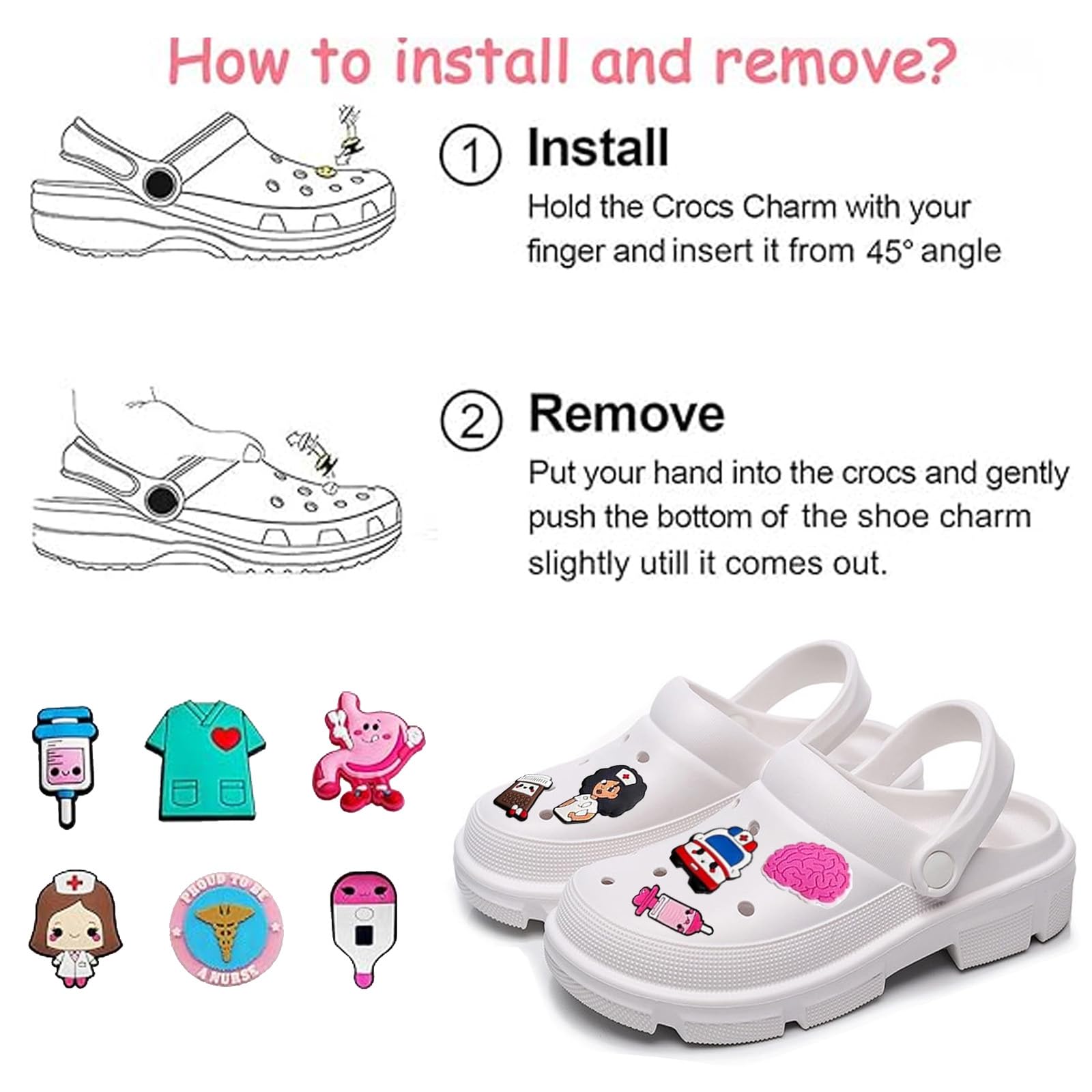 40 PCS Nurse Doctor Accesorios para Crocs Shoes,Medical Care SeriesCrocs Accesorios DIY,zapatos de enfermera, colgantes para adolescentes, mujeres y hombres, Cloruro de