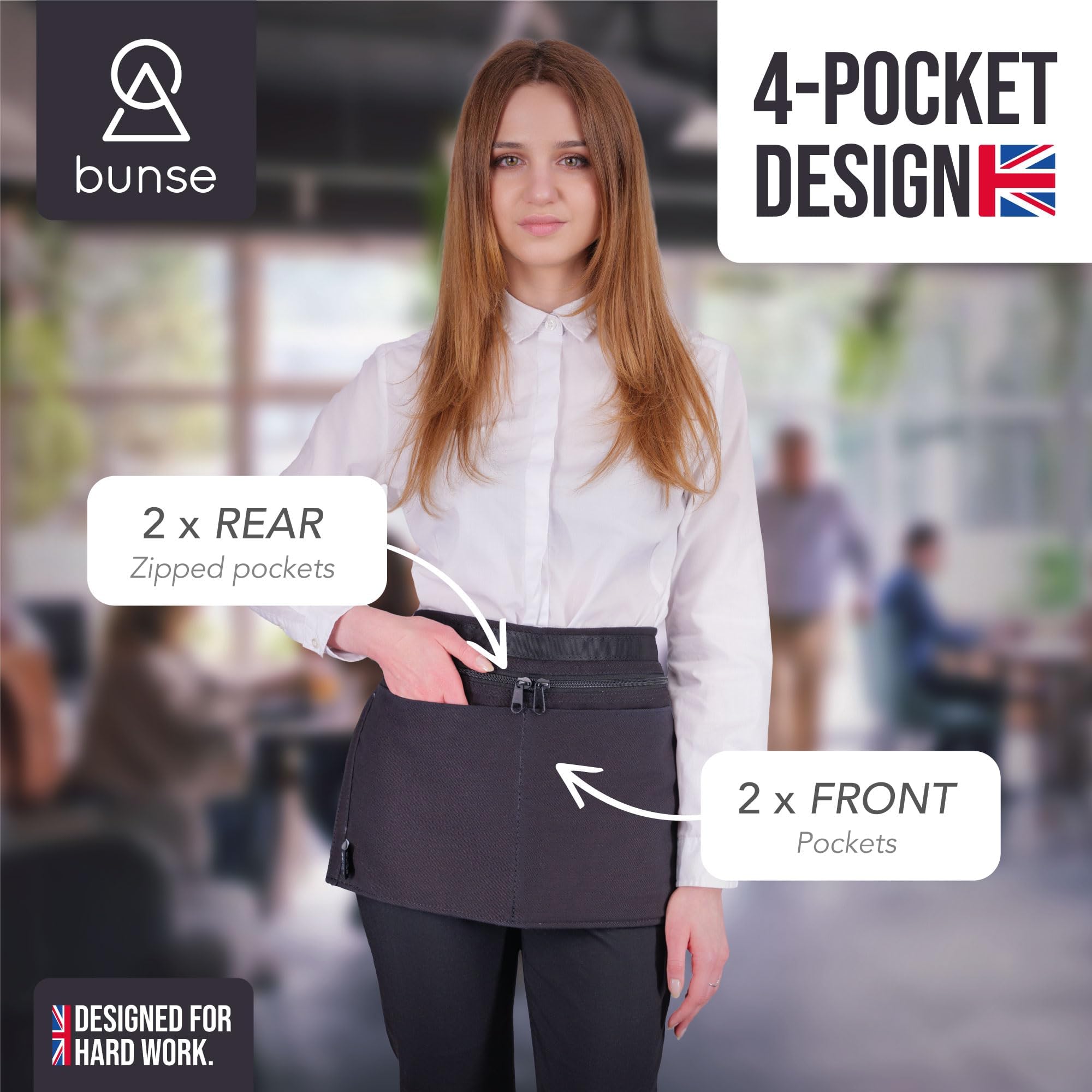 [ FBA ] Bunse 4 Poche Argent Ceinture - Noir, Qty 1