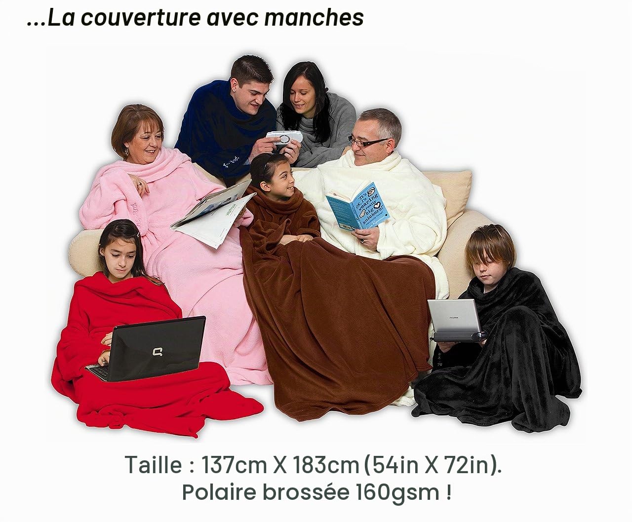 Snug Rug Cosy, couverture en molleton avec des manches et une poche poche pratique - Bleu marine