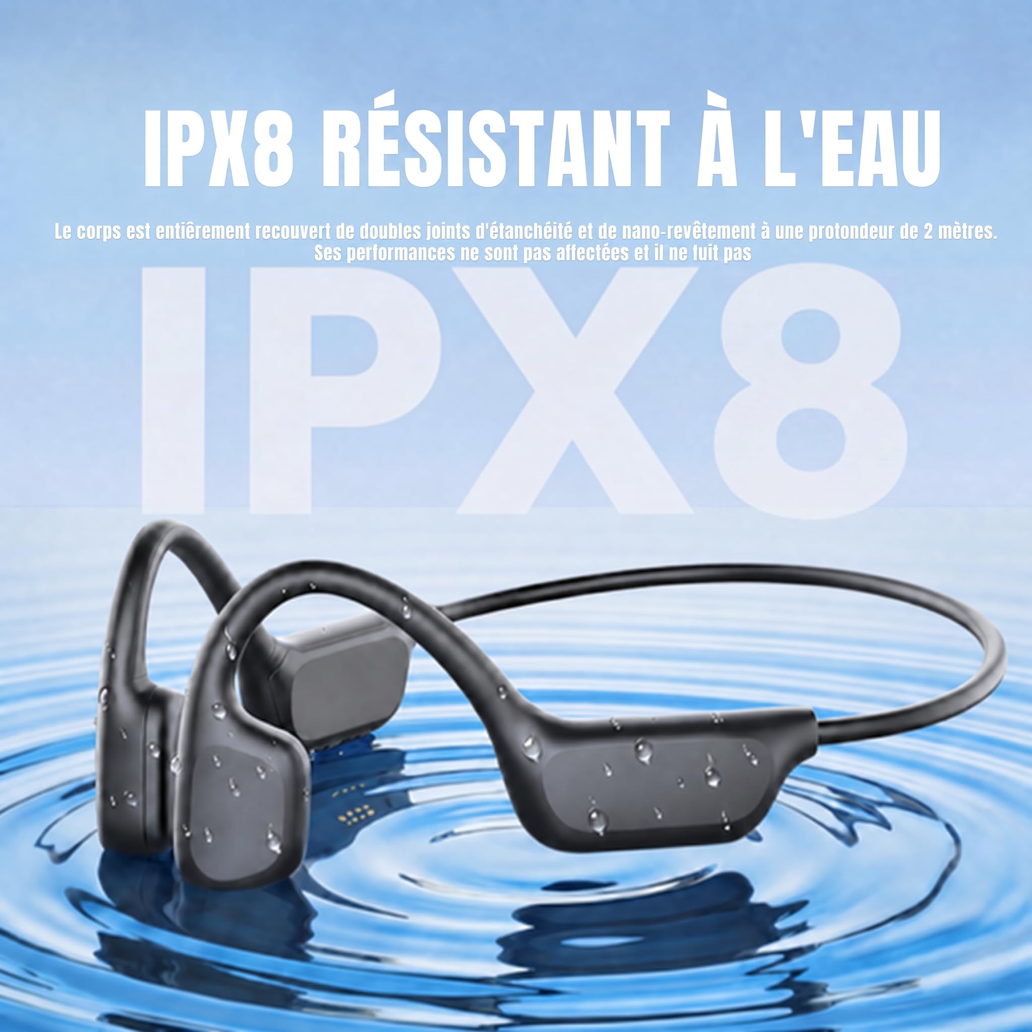 Conduction Osseuse,Écouteur Natation À Bluetooth 6.0, Étanches IPX8 Écouteurs Sans Fil, MP3 avec mémoire intégrée de 32 Go Lecteur MP3 Intégré 8 Heures de Jeu,Ecouteur Natation sans,Sportif Noir