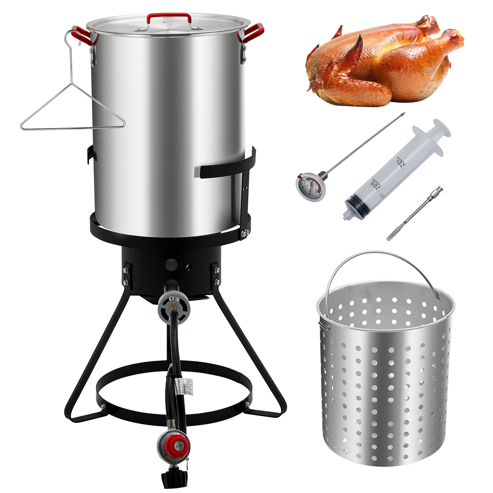Kit completo per friggere all'aperto - Friggitrice da 30Qt in alluminio con bruciatore a propano regolabile 0-5 PSI - Pentola ideale per tacchino, pesce, aragosta e crostacei - Include