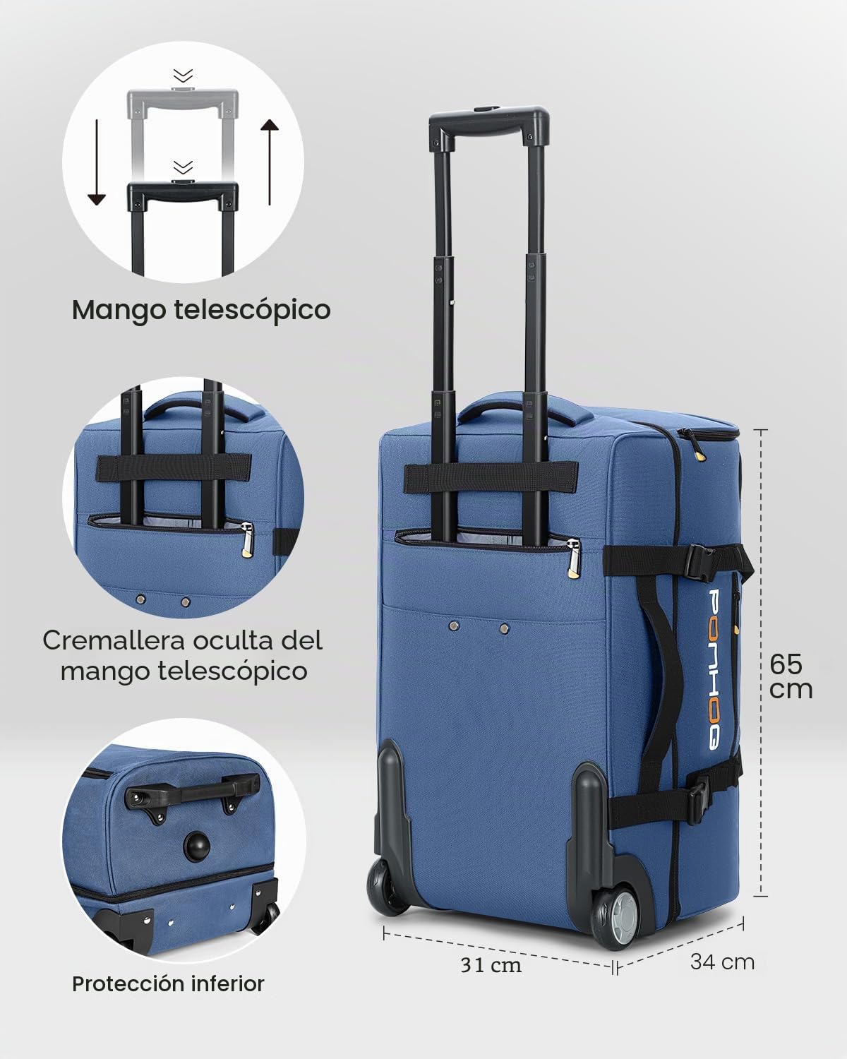 Bolsa de Viaje con Ruedas, Bolsa de Viaje Trolley con Ruedas Grande Ampliable para Deportes Vacaciones, 55cm/56cm/65cm